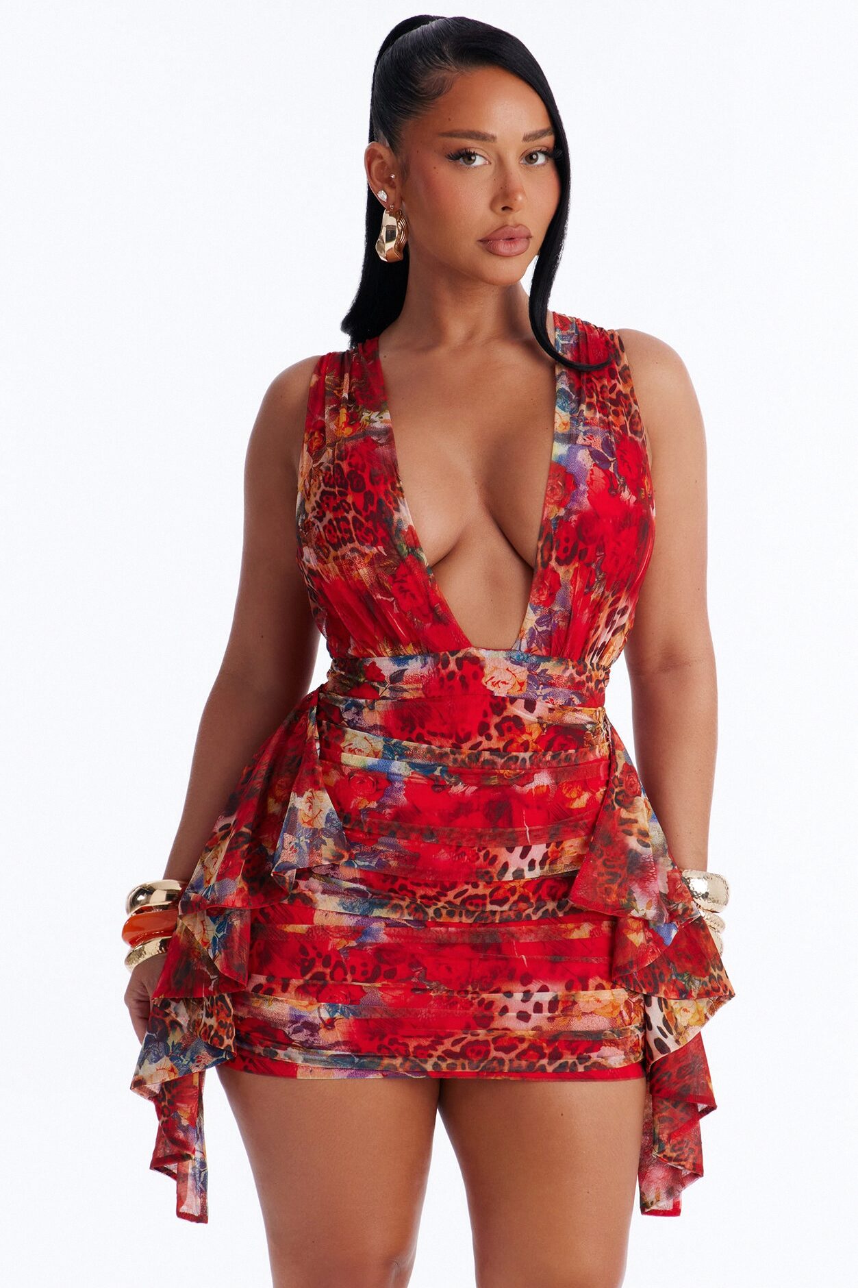 Taste Of Her Leopard Mini Dress - Red/combo