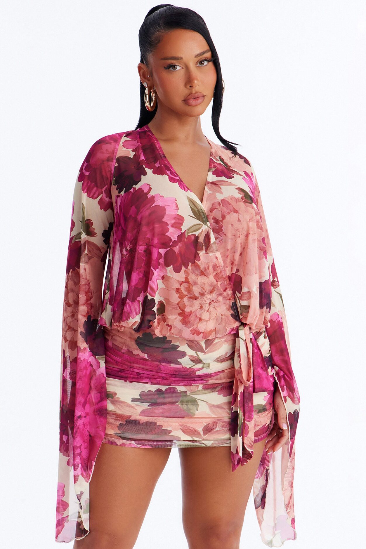 In Full Bloom Mesh Mini Dress - Pink/combo
