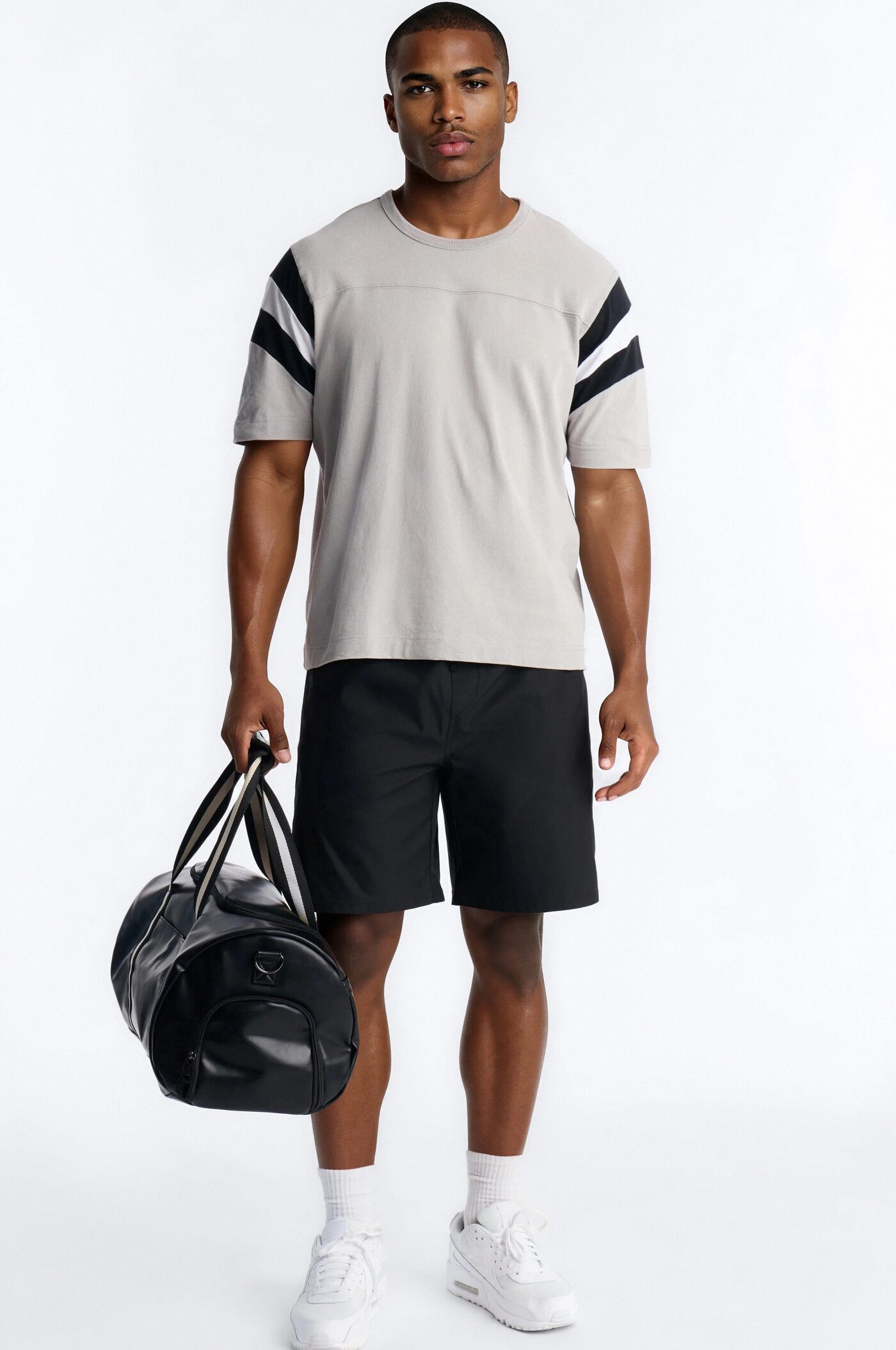 Boxy Varsity Stripe Tee - Grey/combo