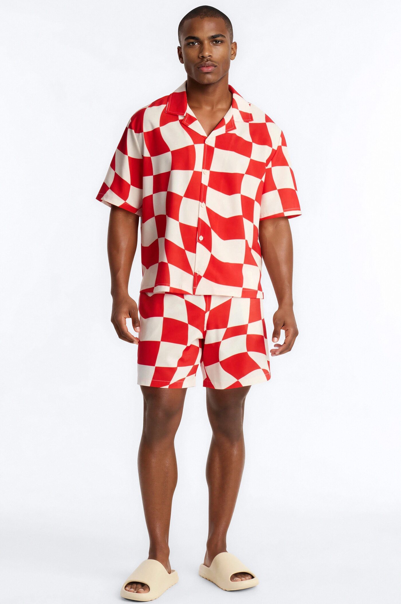 Apex Sector Checkered Cuban Collar Button Up - Red