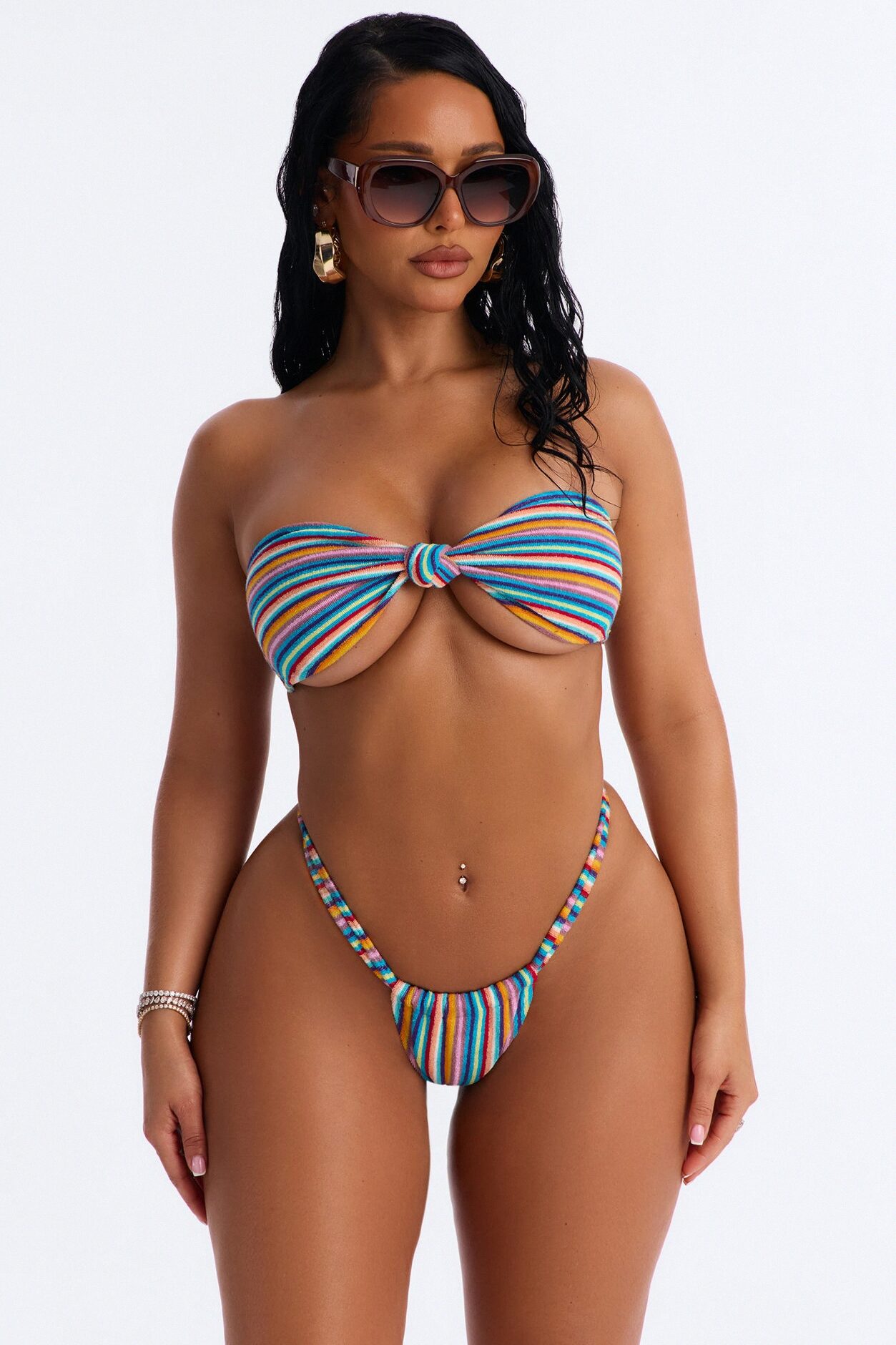 Tia Striped Terry Cloth 2 Piece Bandeau Bikini Set - Multi Color