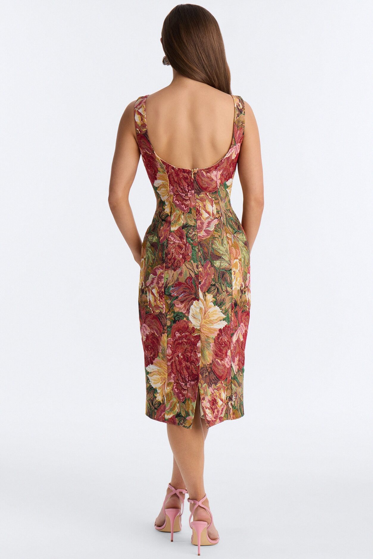 Brittany Floral Jacquard Midi Dress - Burgundy/combo