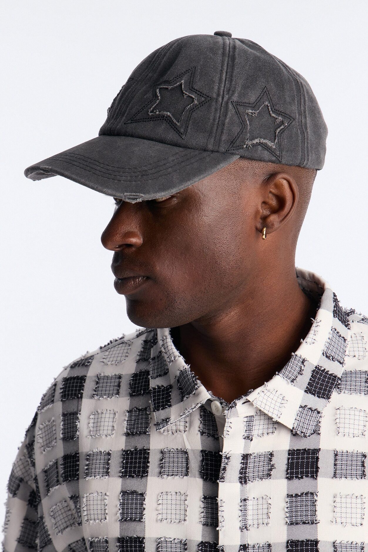 Stars Aligned Distressed Wash Snapback Hat - Black