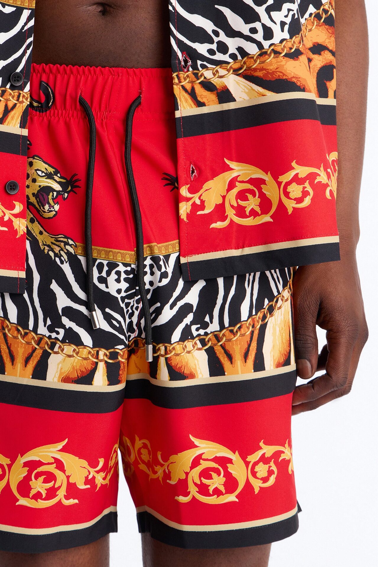 Jungle Royale Baroque Swim Trunk 7″ - Red