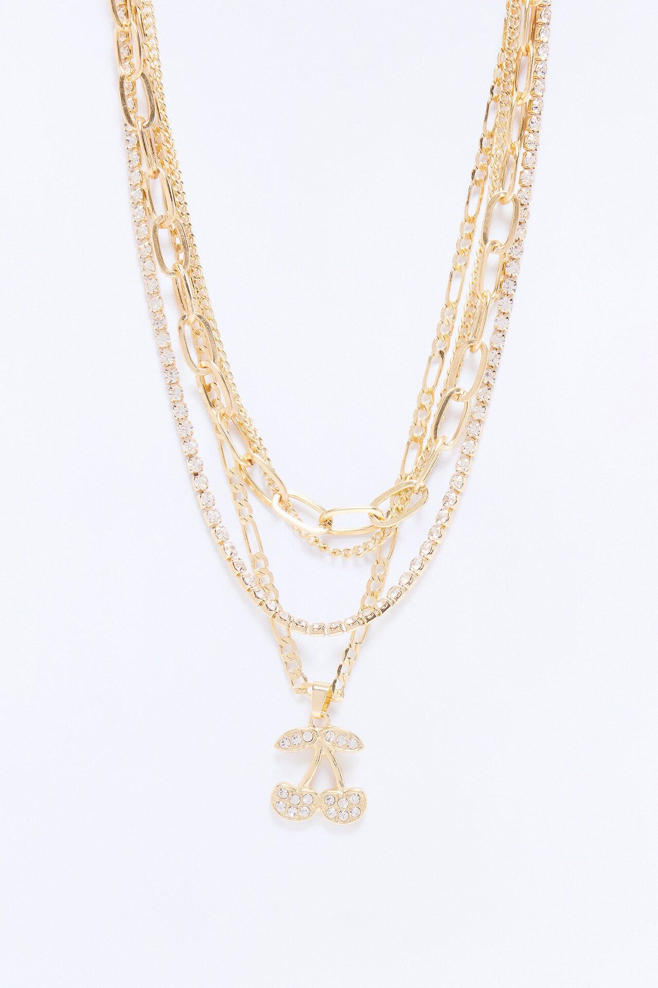 Sweet Girl Cherry Layered Necklace - Gold