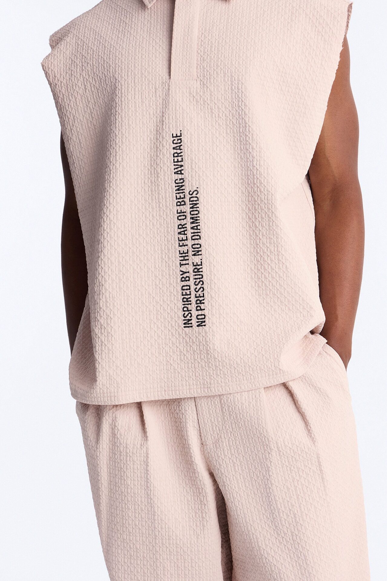 Oversized Inspired By Fear Seersucker Muscle Polo - Light Pink