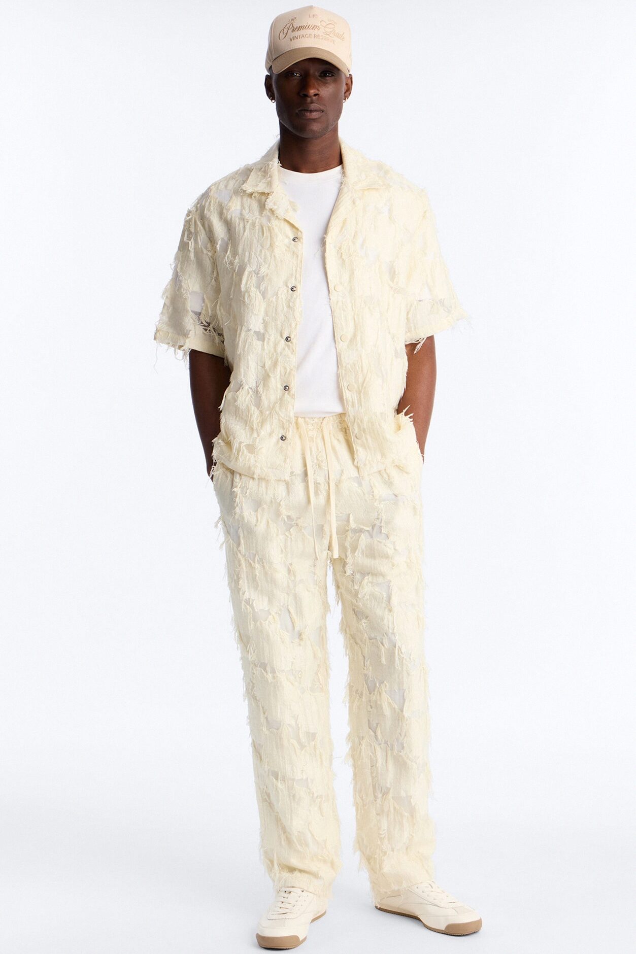 Relaxed Desert Oracle Cuban Collar Button Up Shirt - Cream