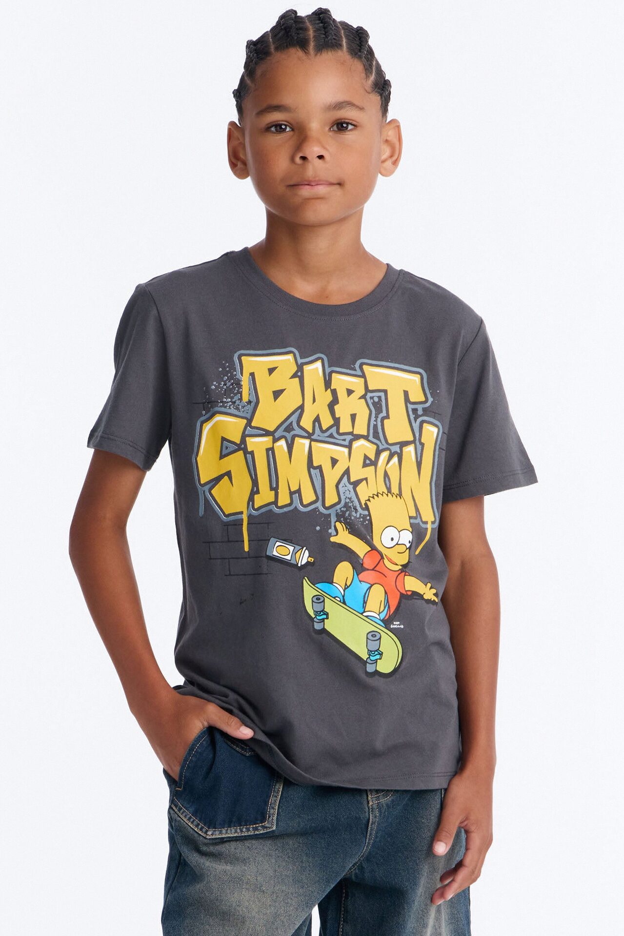 Mini Bart Simpson Skater Short Sleeve Tee - Charcoal