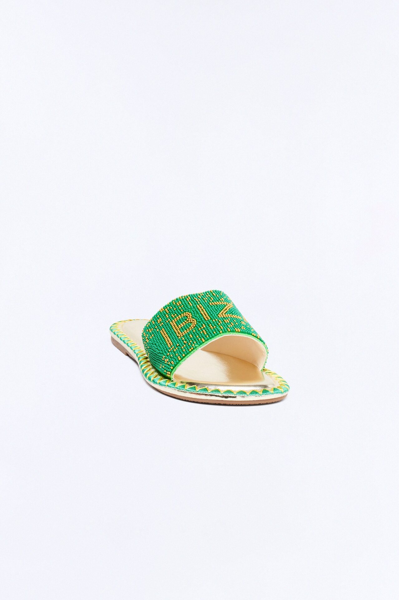 Ibiza Beaded Slip On Sandals - Green