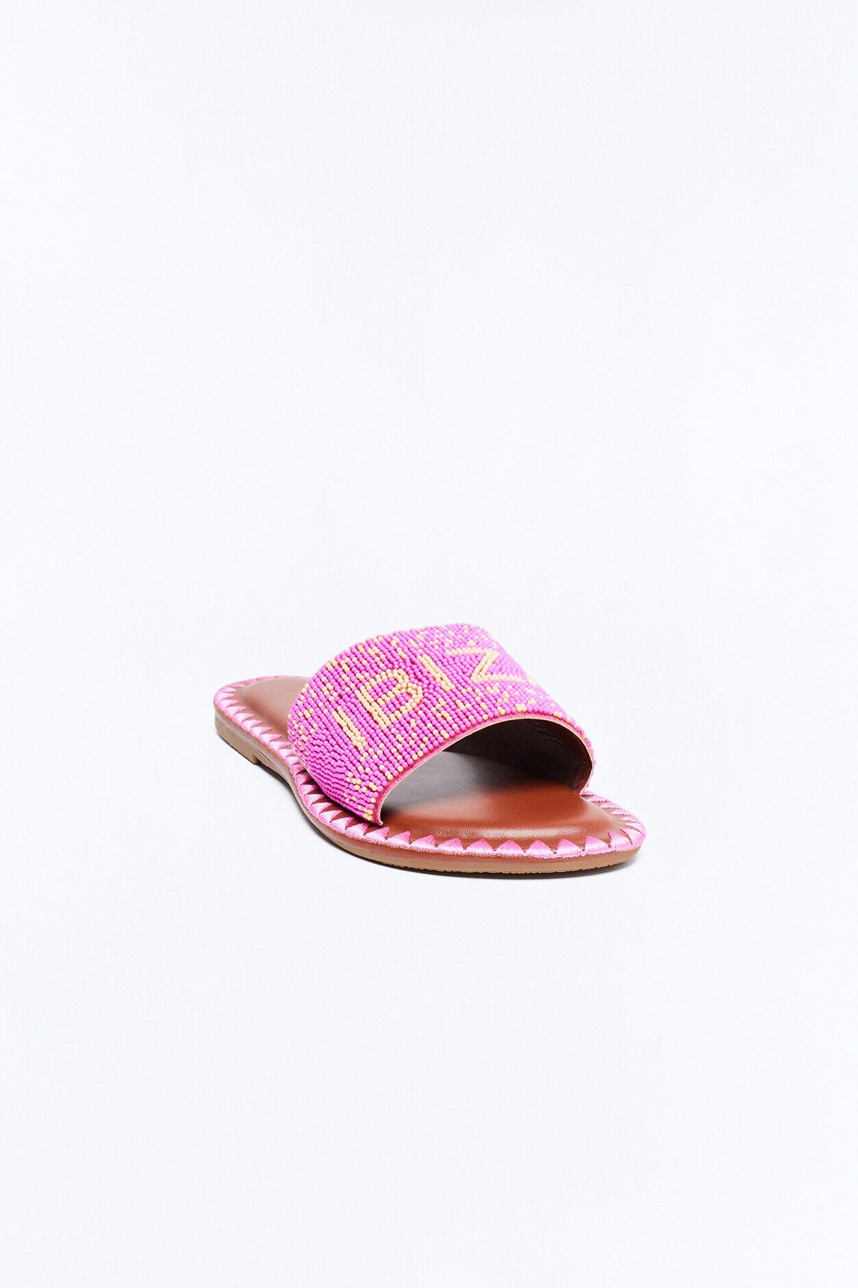 Ibiza Beaded Slip On Sandals - HotPink