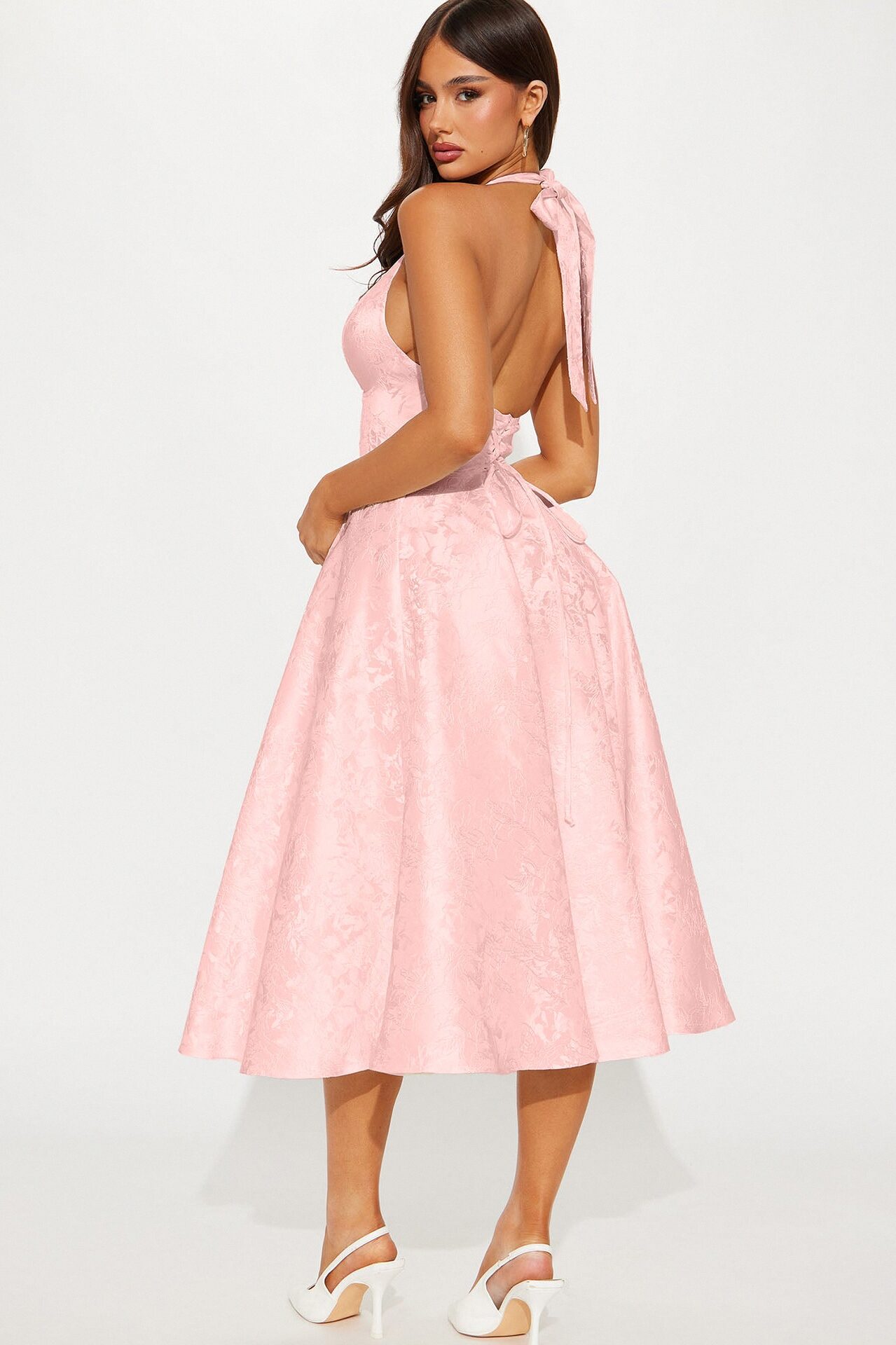 Ellington Jacquard Halter Midi Dress - Pink