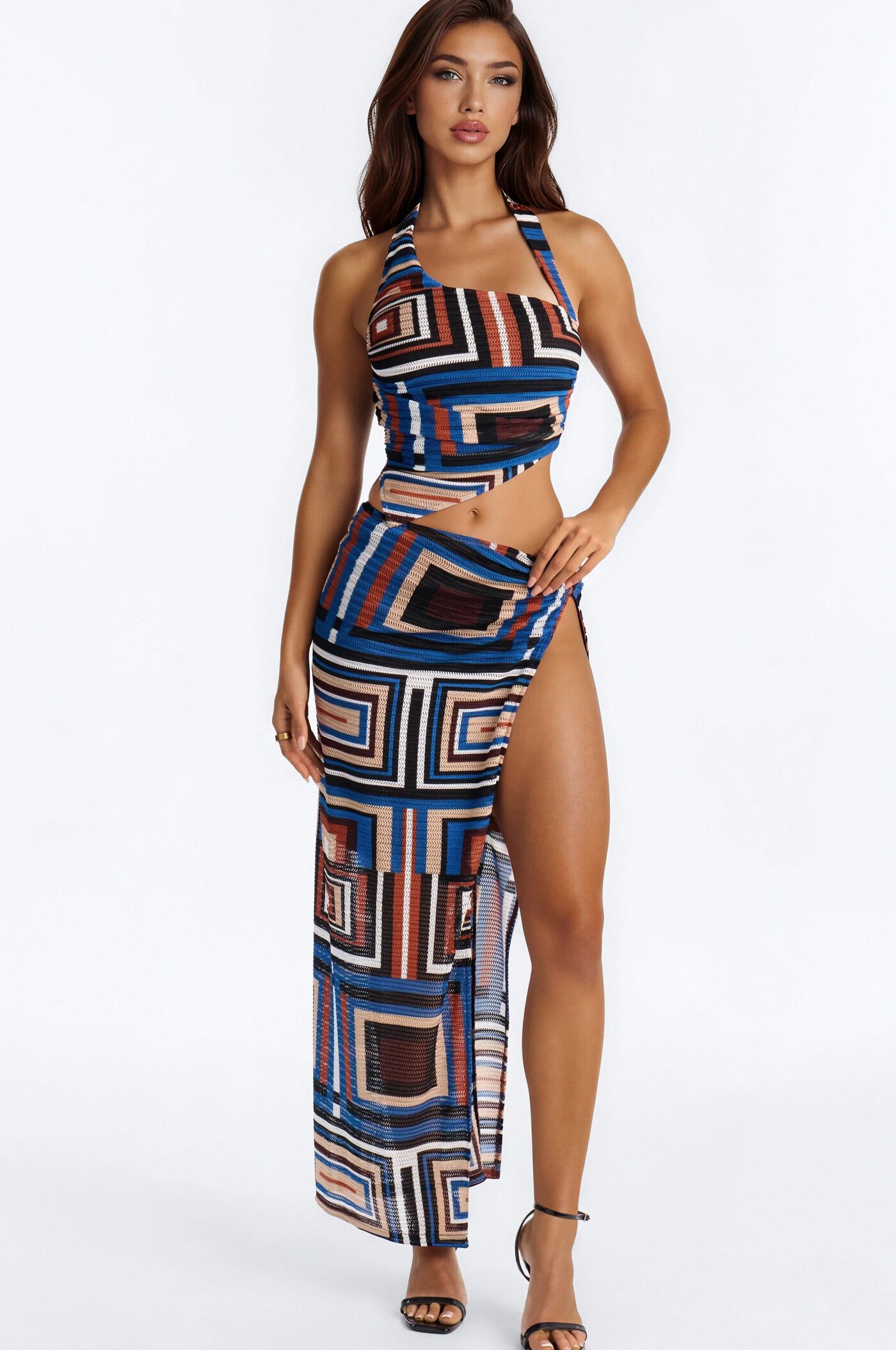Alicia Halter Maxi Skirt Set - Black/combo