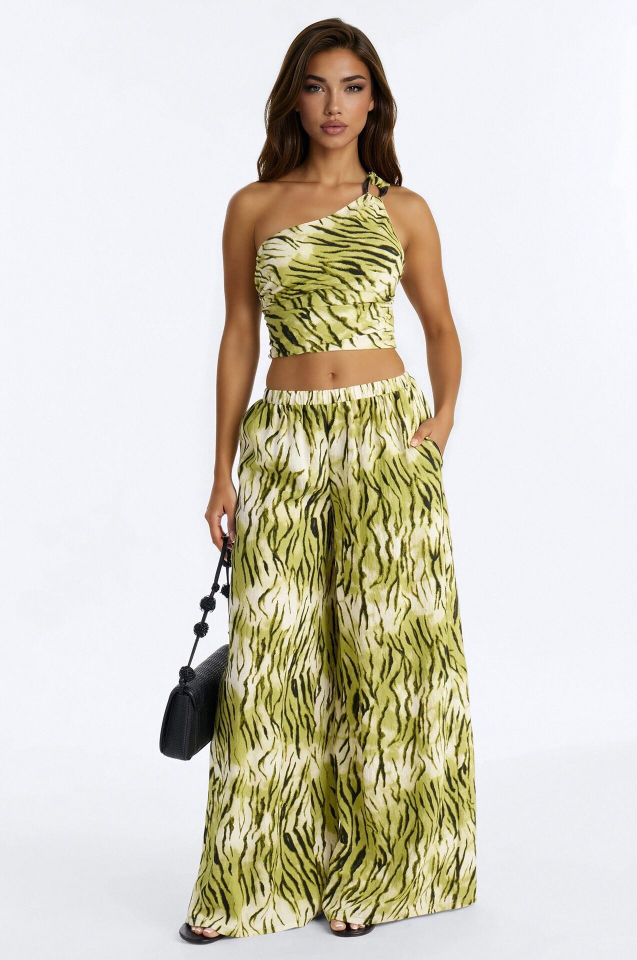 Coastal Jungle Linen Pant Set - Green/combo