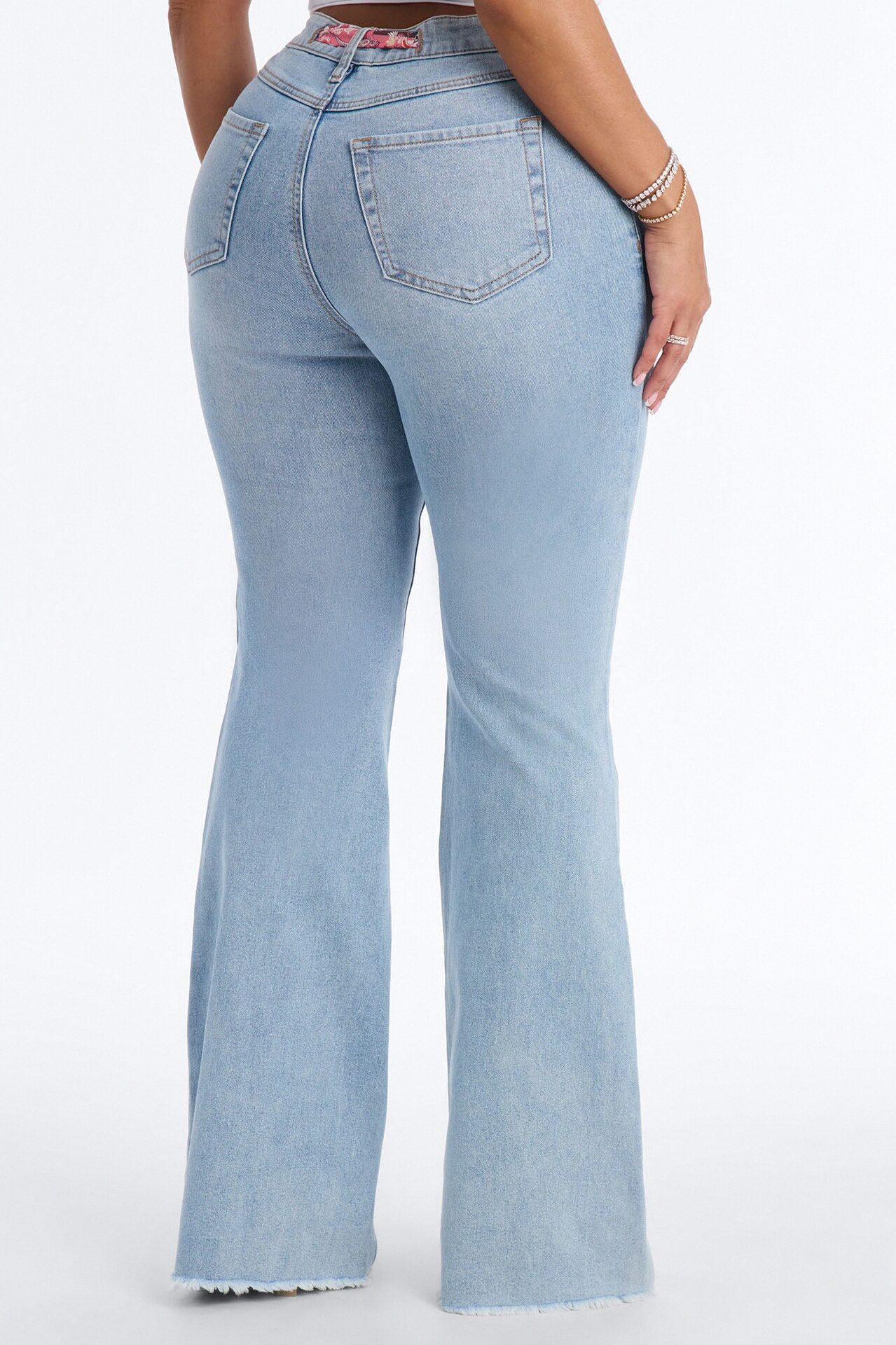 Amore Mio Belted Scarf Flare Jeans - Light Wash