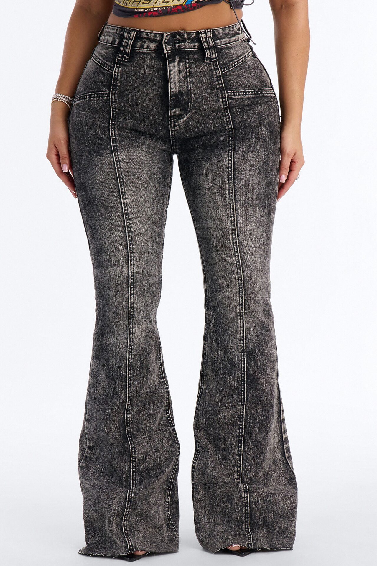 Can't Blame Them Stretch Flare Jeans - Black Wash
