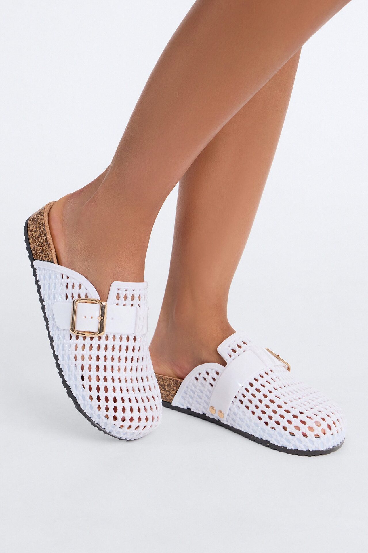 Anny Buckle Jelly Slides - White