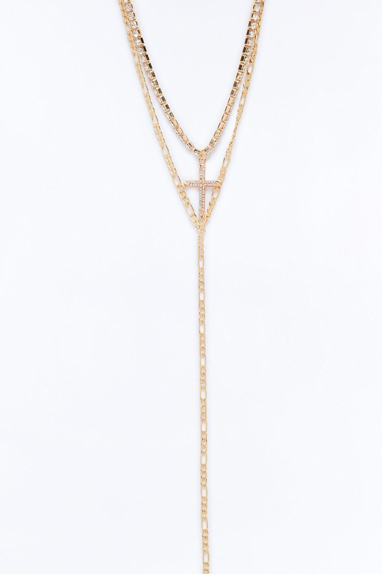 Amelia Cross Lariat Necklace - Gold