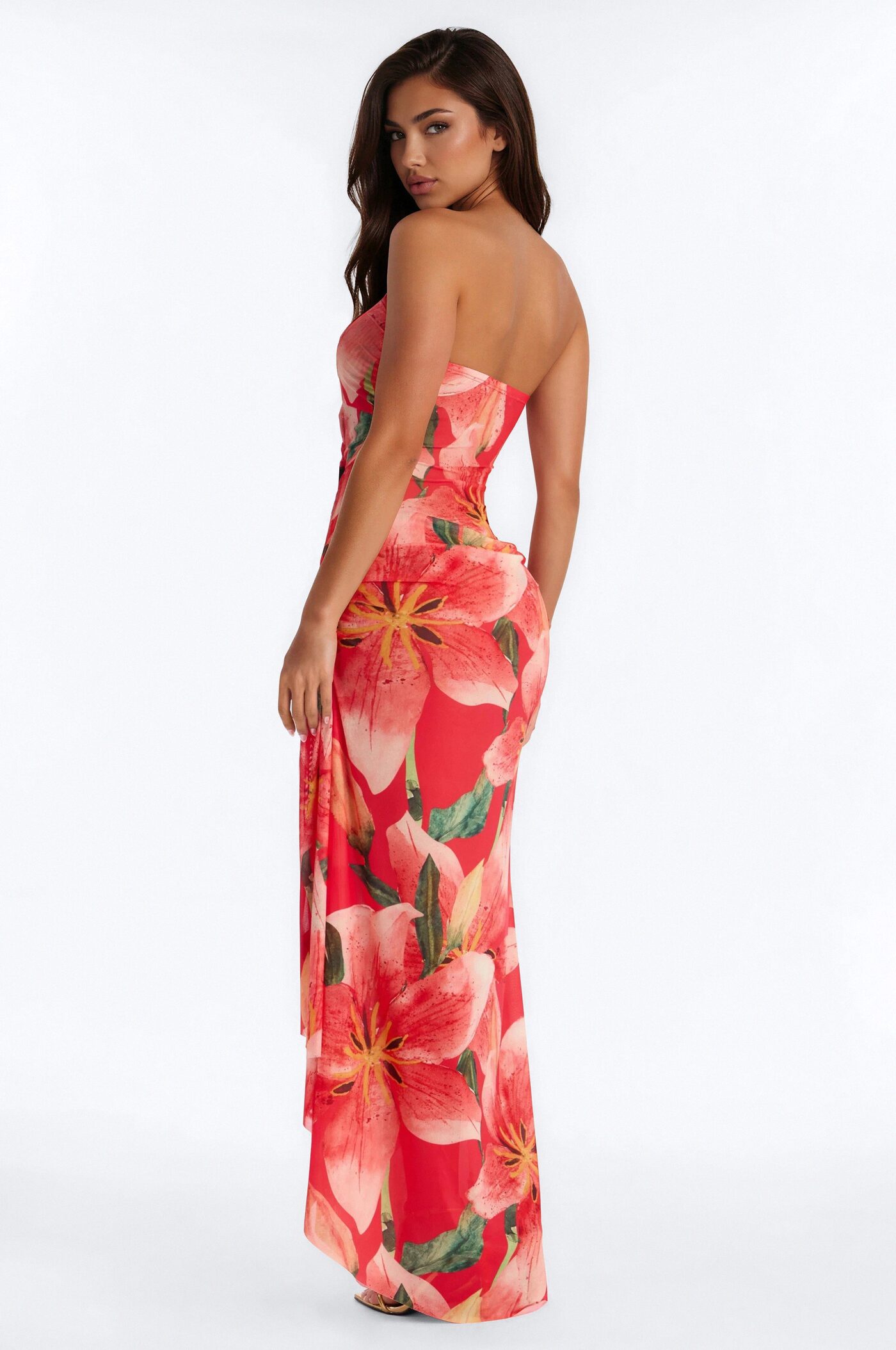 Come My Way Mesh Maxi Dress - Red/combo
