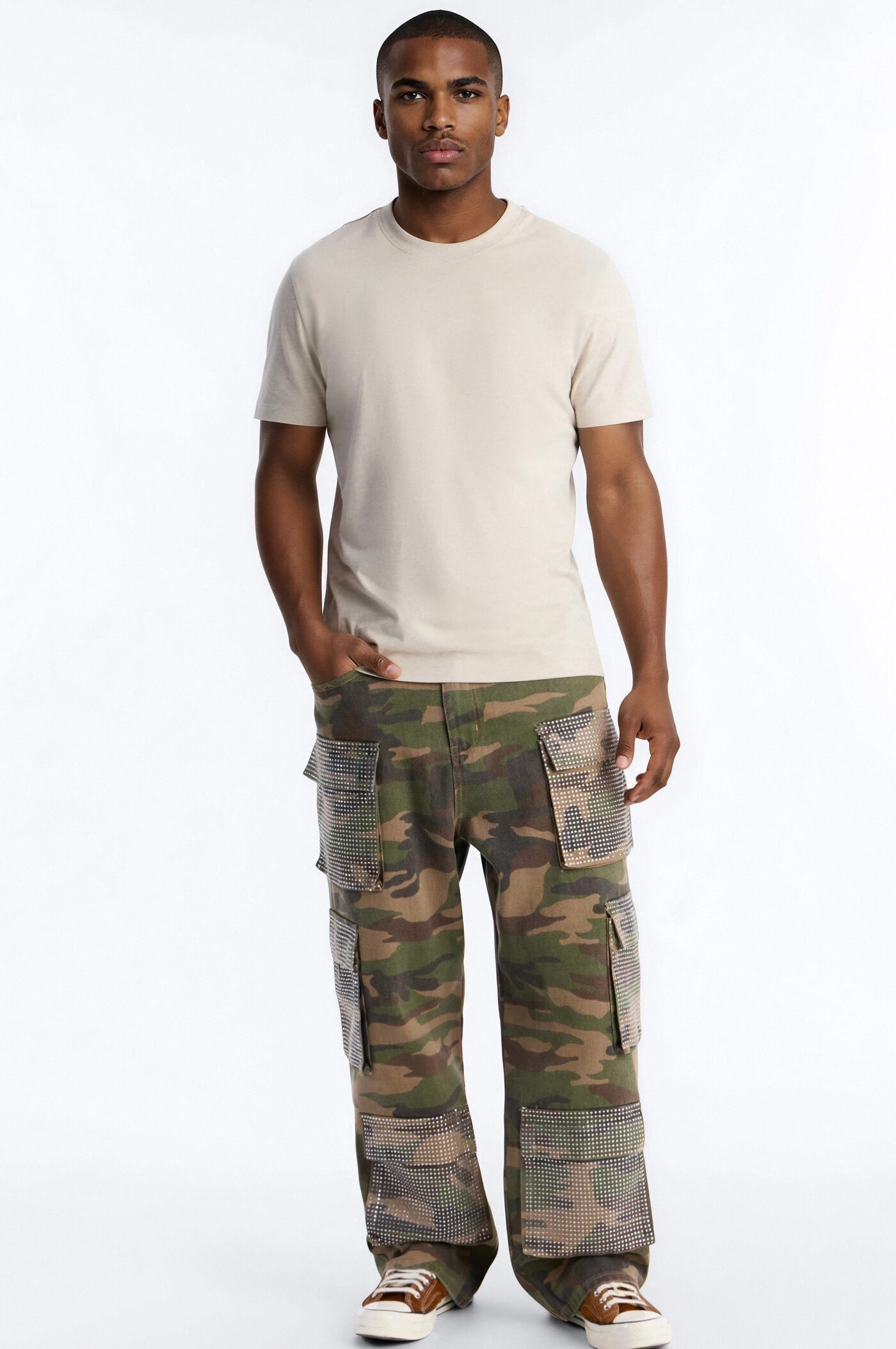 Baggy Rhinestone Combat Cargo Jean - Camouflage