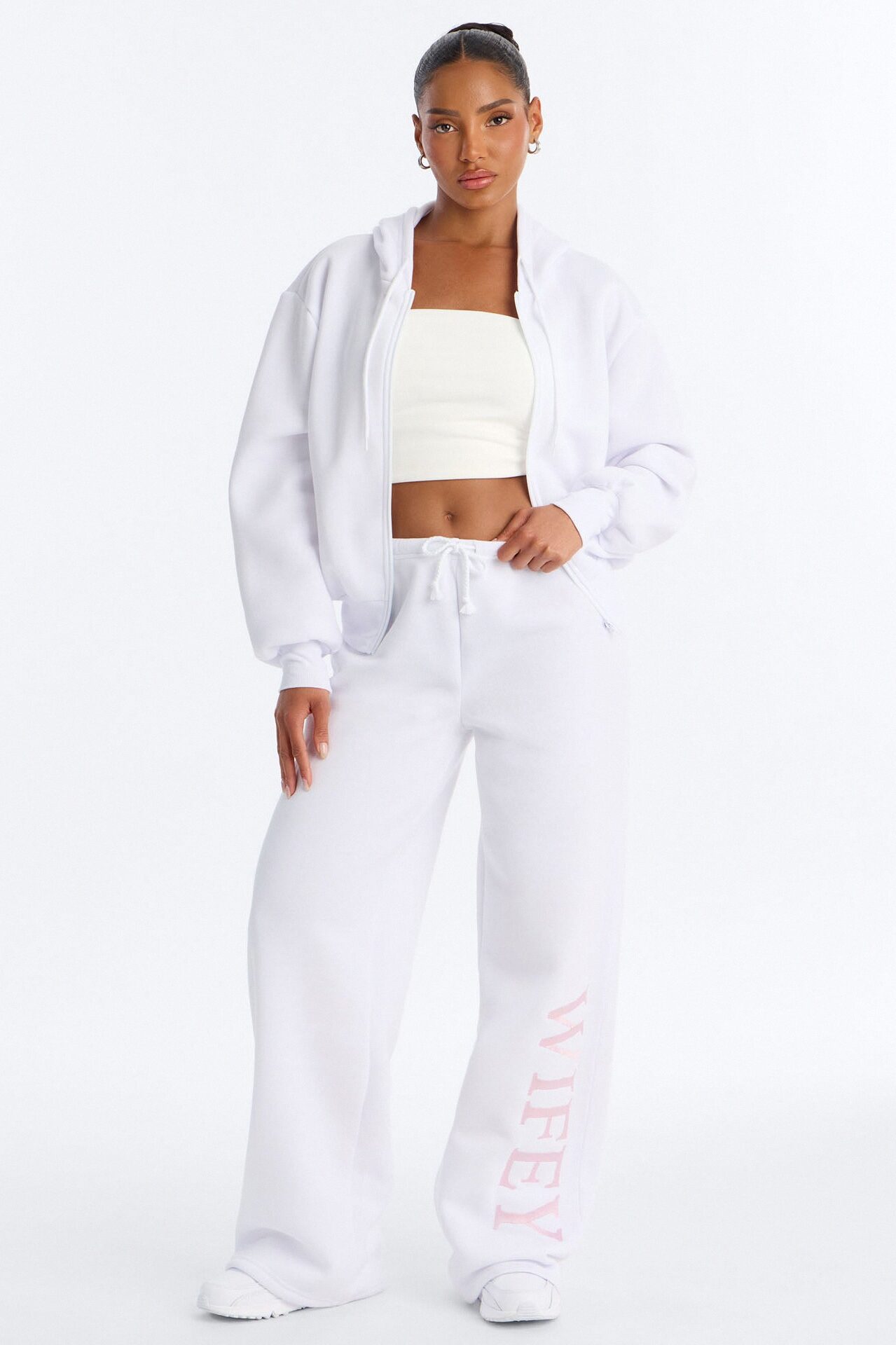 Wifey Era Fleece Pant Set - White/Pink