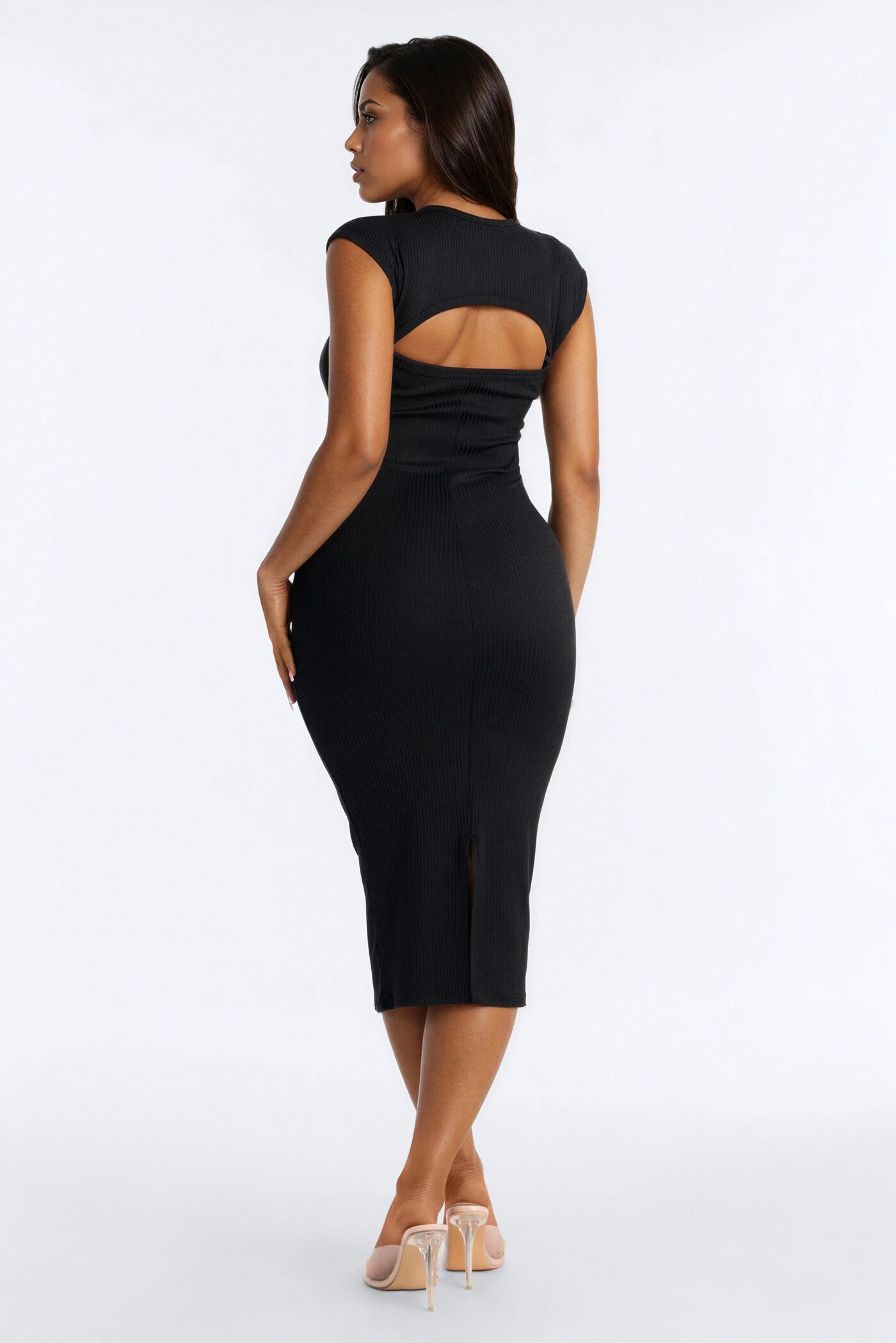 Harper Cap Sleeve Midi Dress - Black