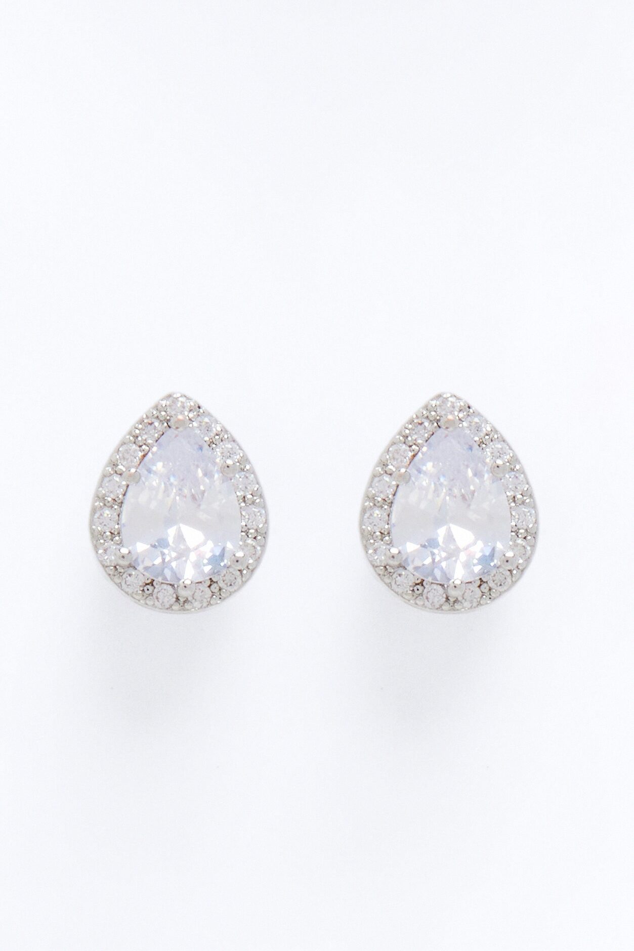 Cubic Zirconia Radiant Tear Drop Earrings - Silver