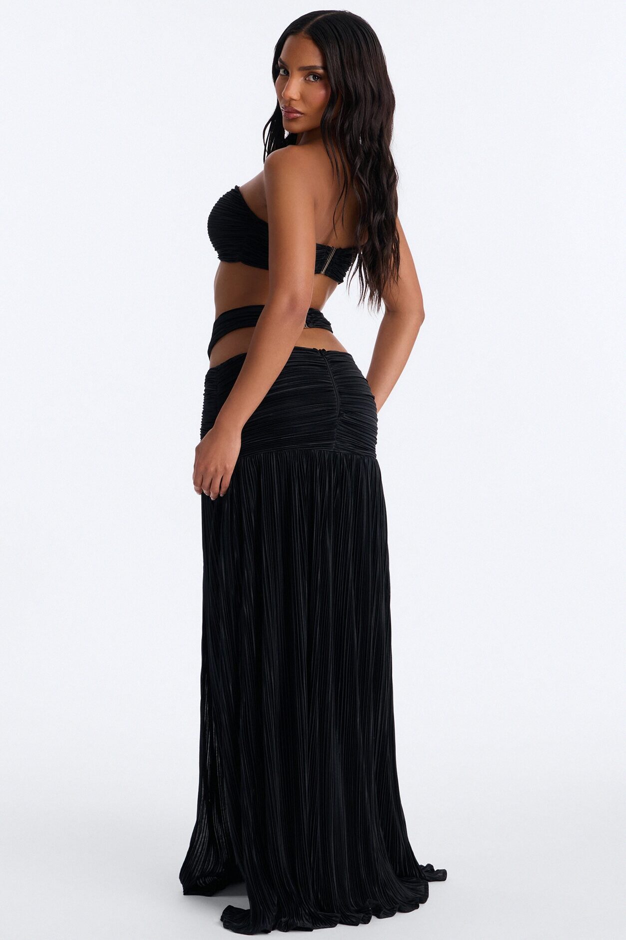 Raina Strapless Plisse Skirt Set - Black