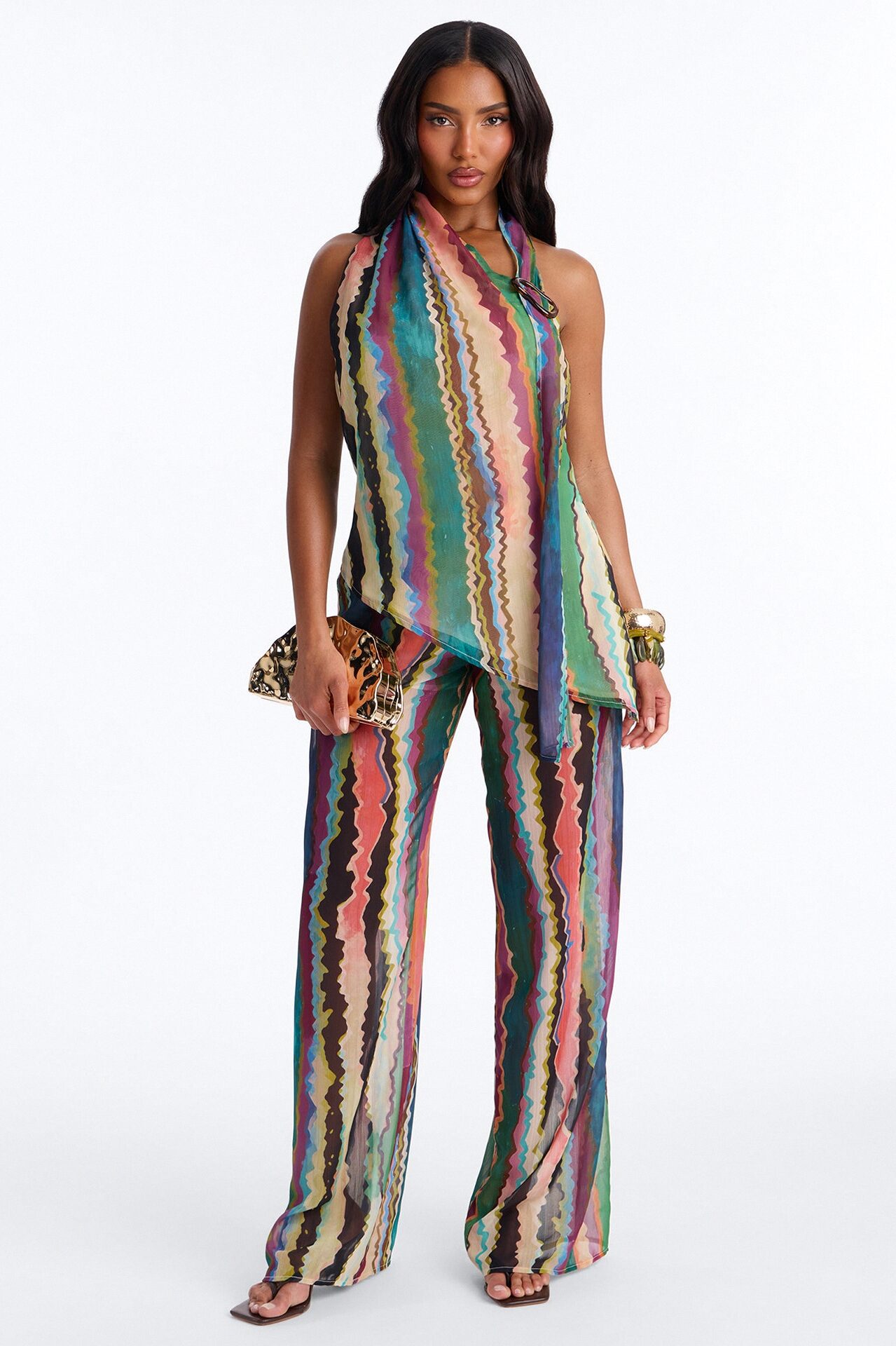 Victoria Getaway Chiffon Pant Set - Multi Color