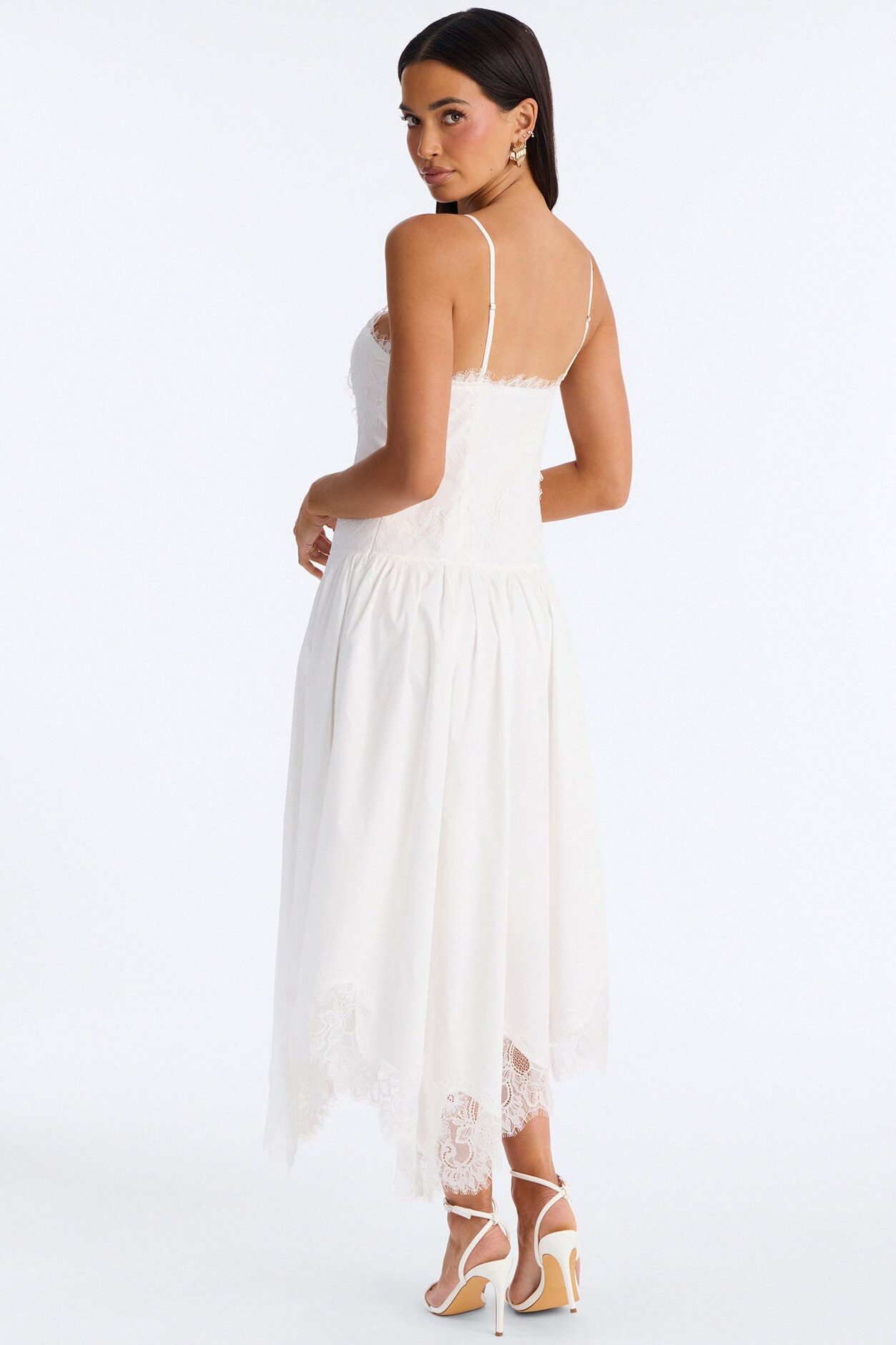 Noelle Poplin Lace Midi Dress - White