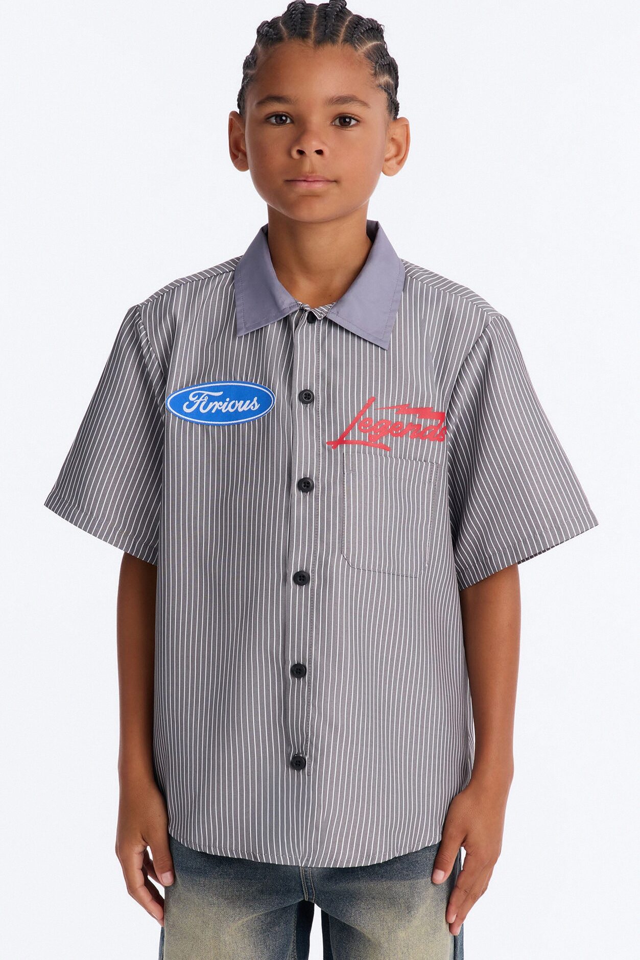 Mini No Questions Asked Striped Button Up Shirt - Black