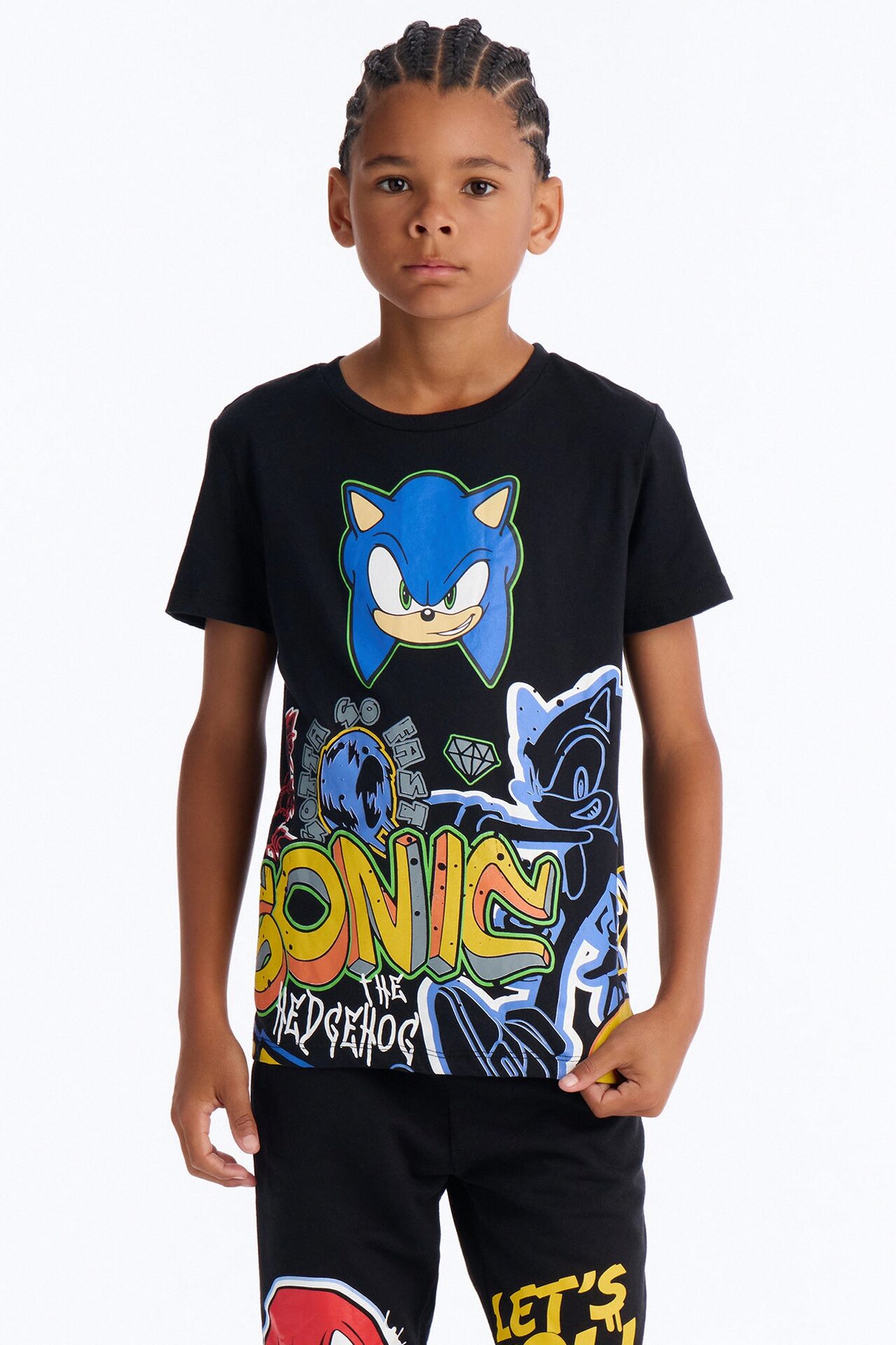 Mini Sonic And Friends Let's Roll Fleece Jogger Pant Set - Black
