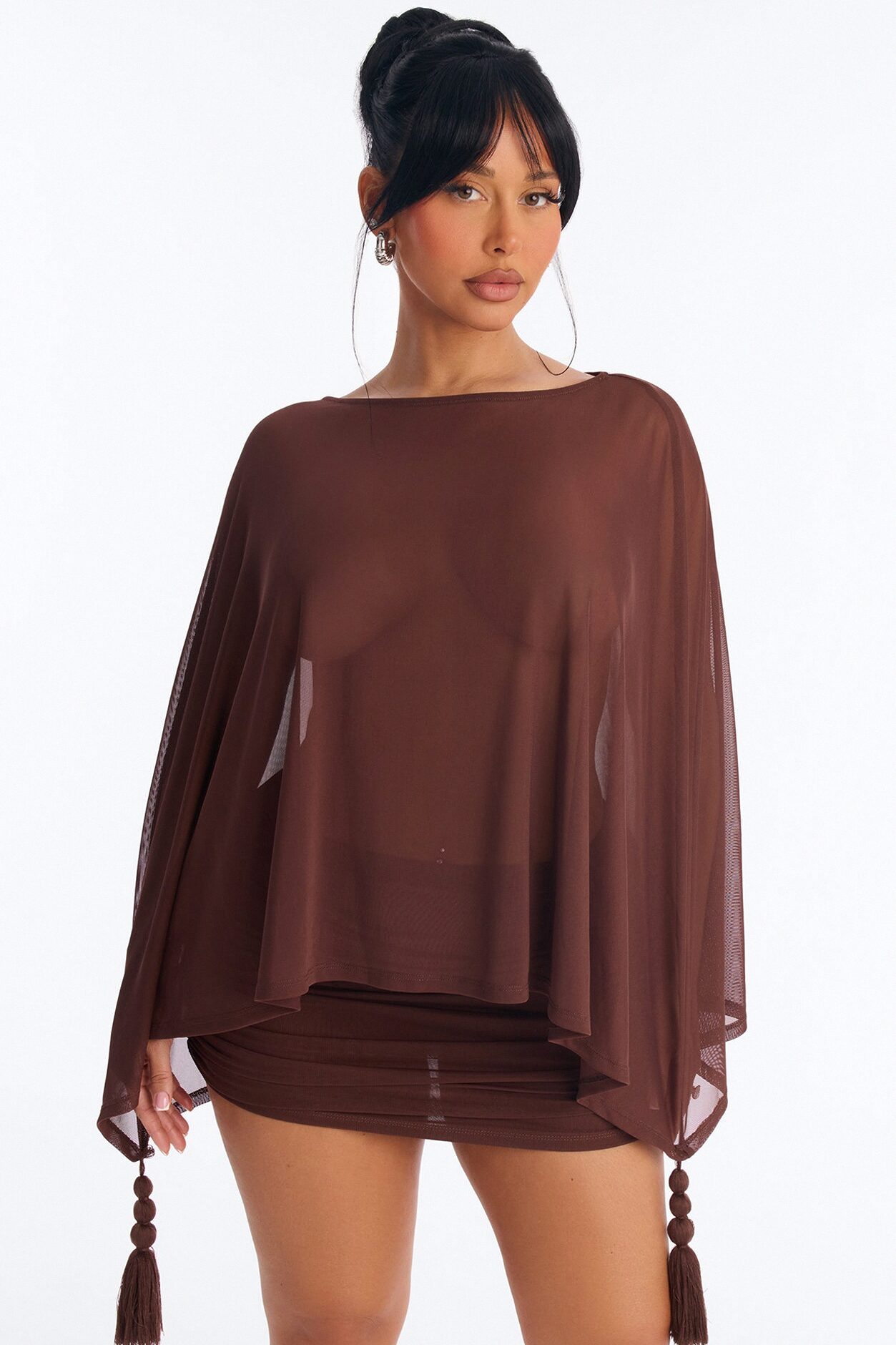 Taylor Tassel Mesh Skirt Set - Chocolate