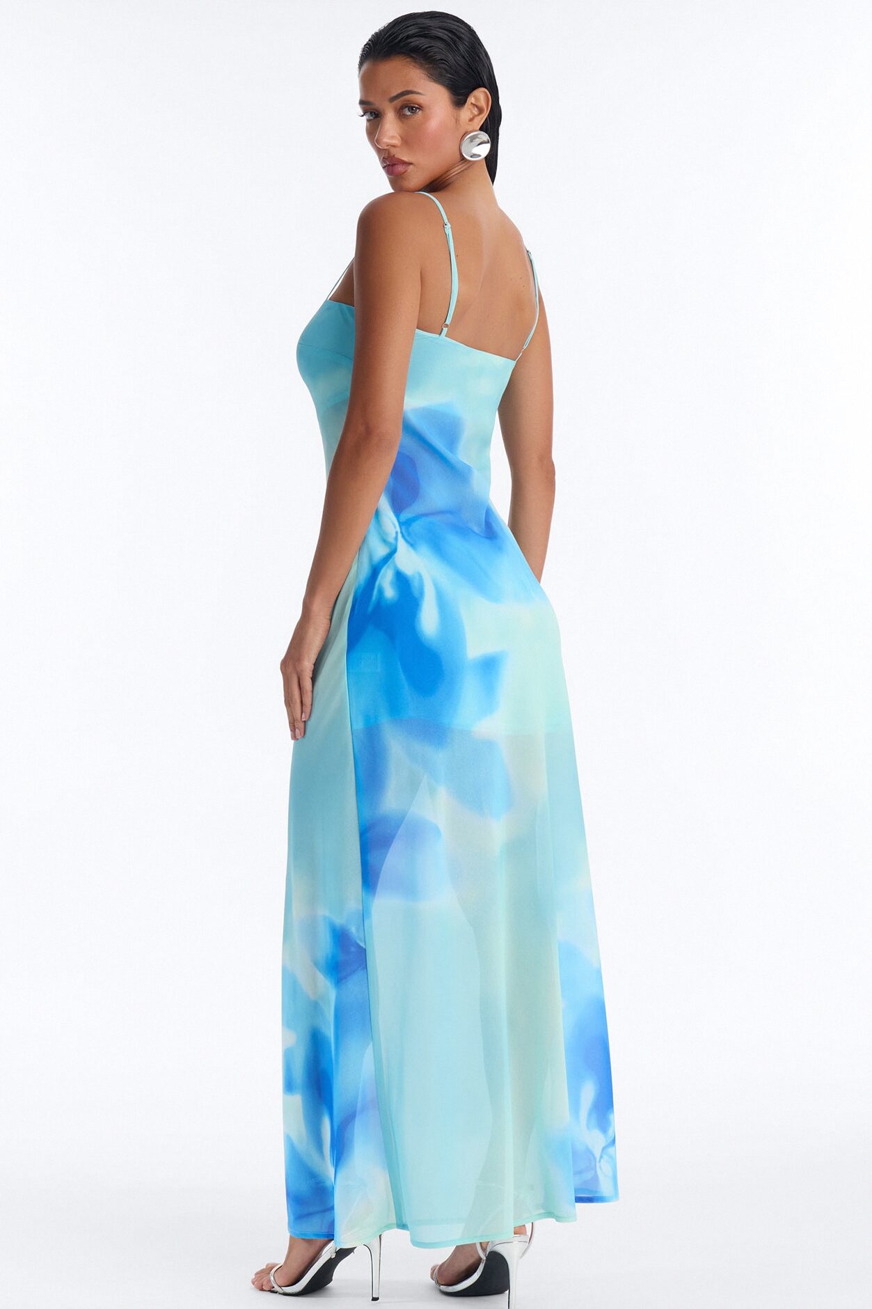 Laila Abstract Floral Chiffon Maxi Dress - Blue
