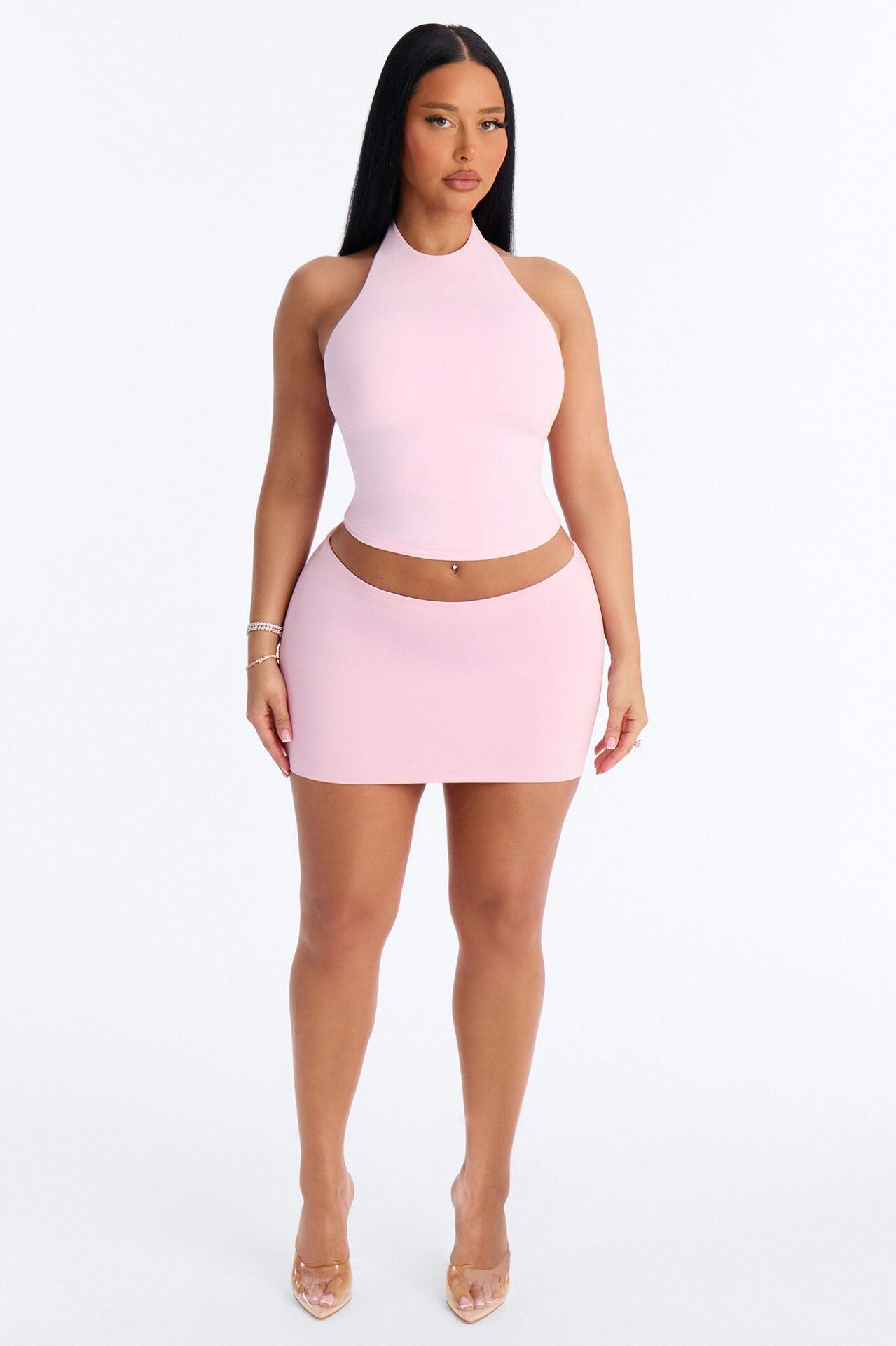 Second Skin Bra Pad Sleeveless Halter Top - Light Pink