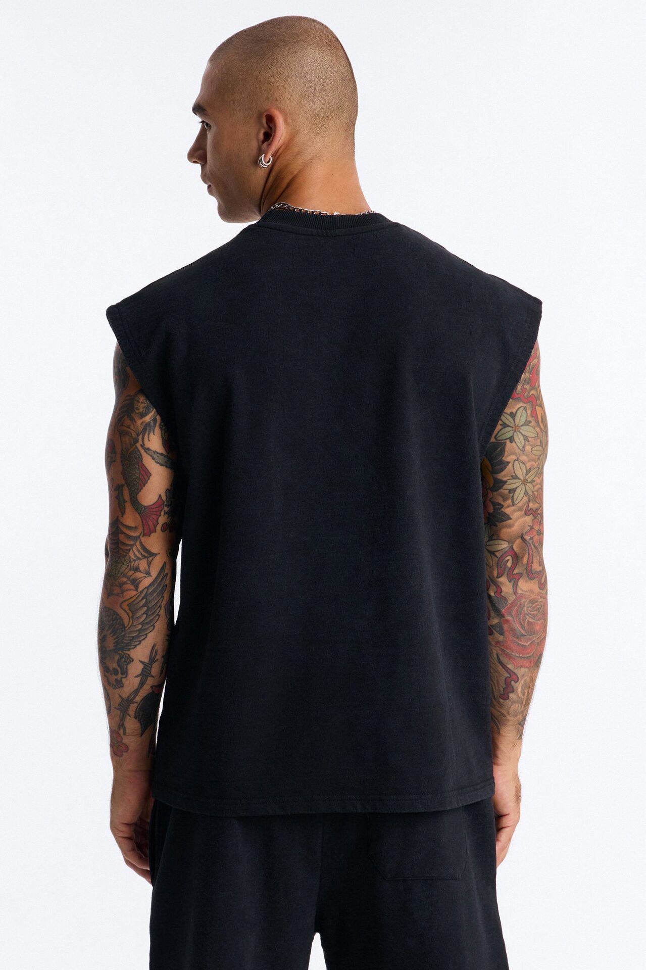Blessed Roses Embroidered Patch French Terry Muscle Tee - Black Wash