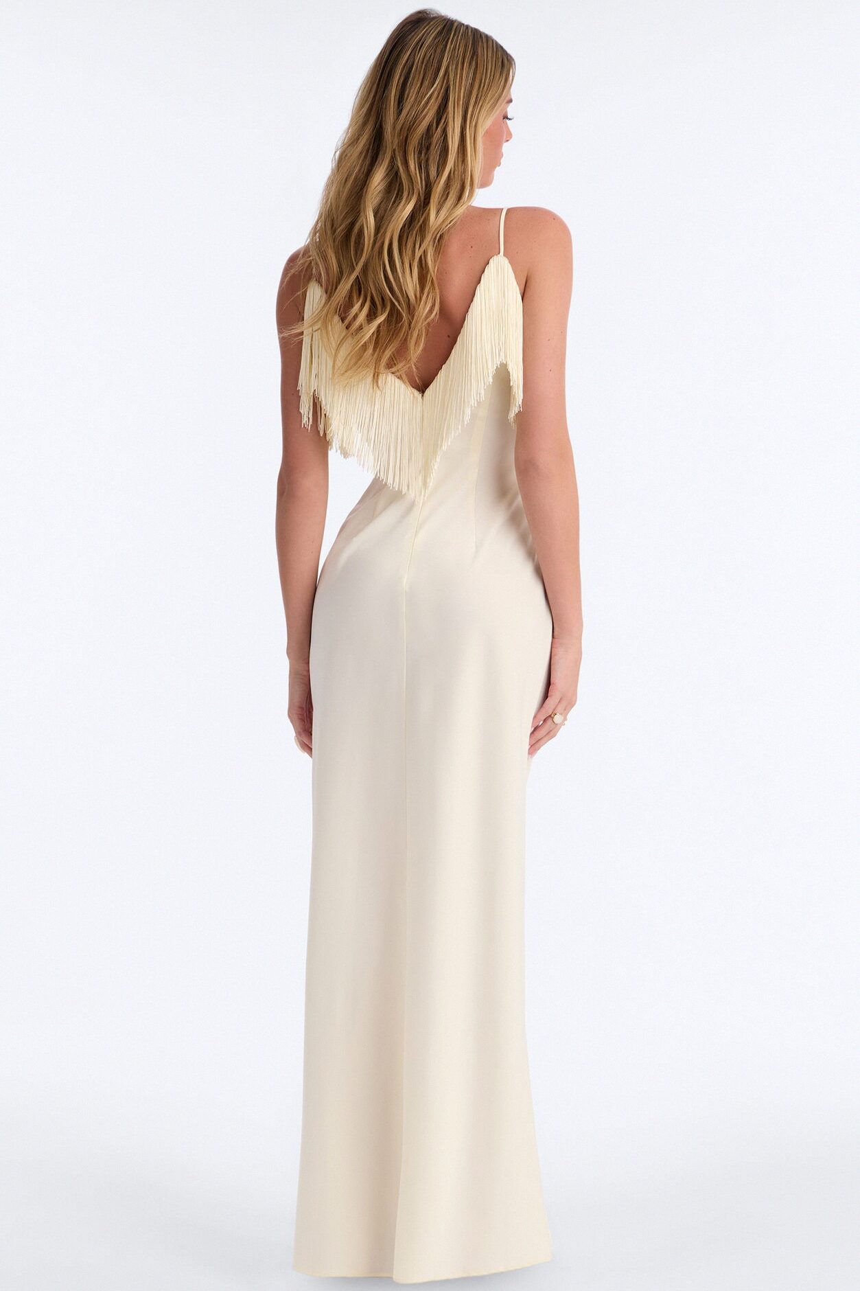 Brielle Satin Fringe Maxi Dress - Ivory