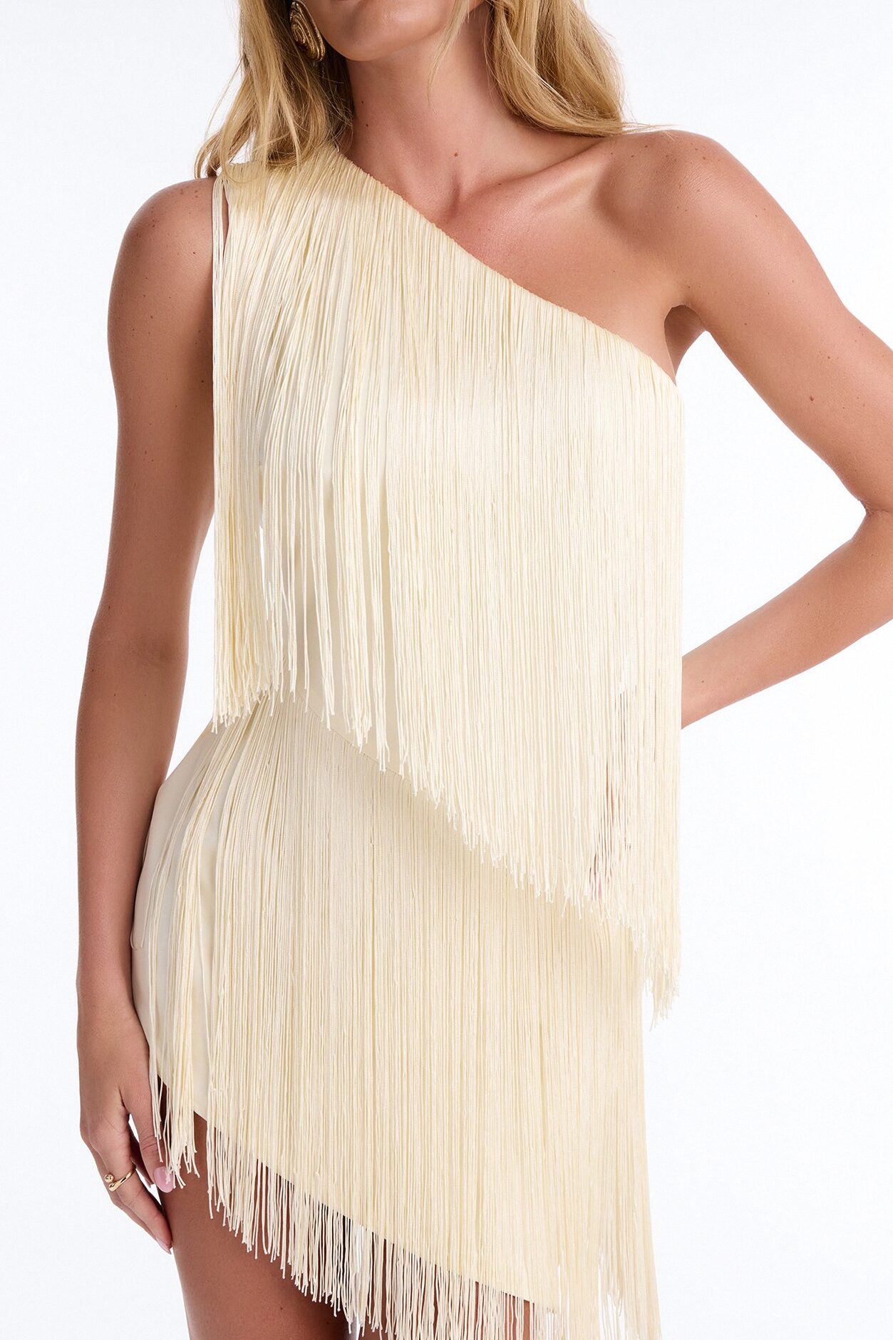 Brielle Satin Asymmetrical Mini Dress - Ivory