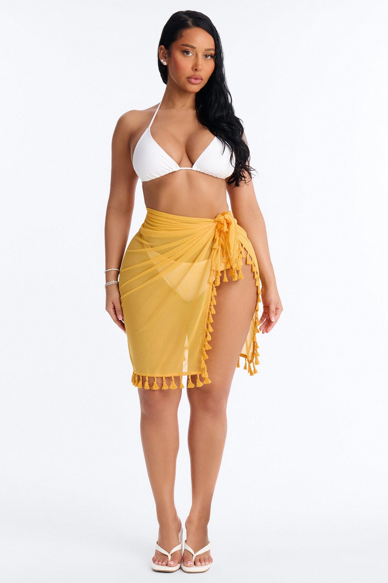 Summer Behavior Cover Up Tassel Sarong - Yellow