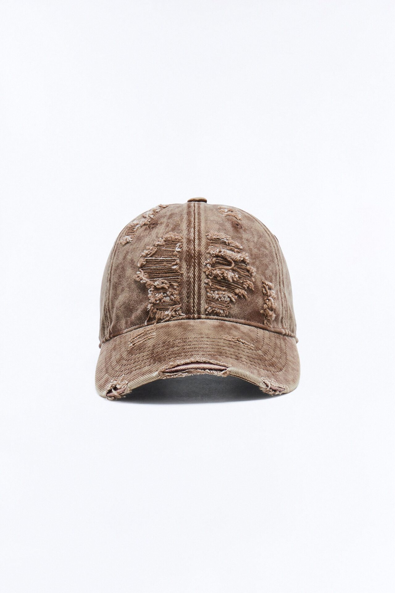 Distressed Damaged Wash Snapback Hat - Brown