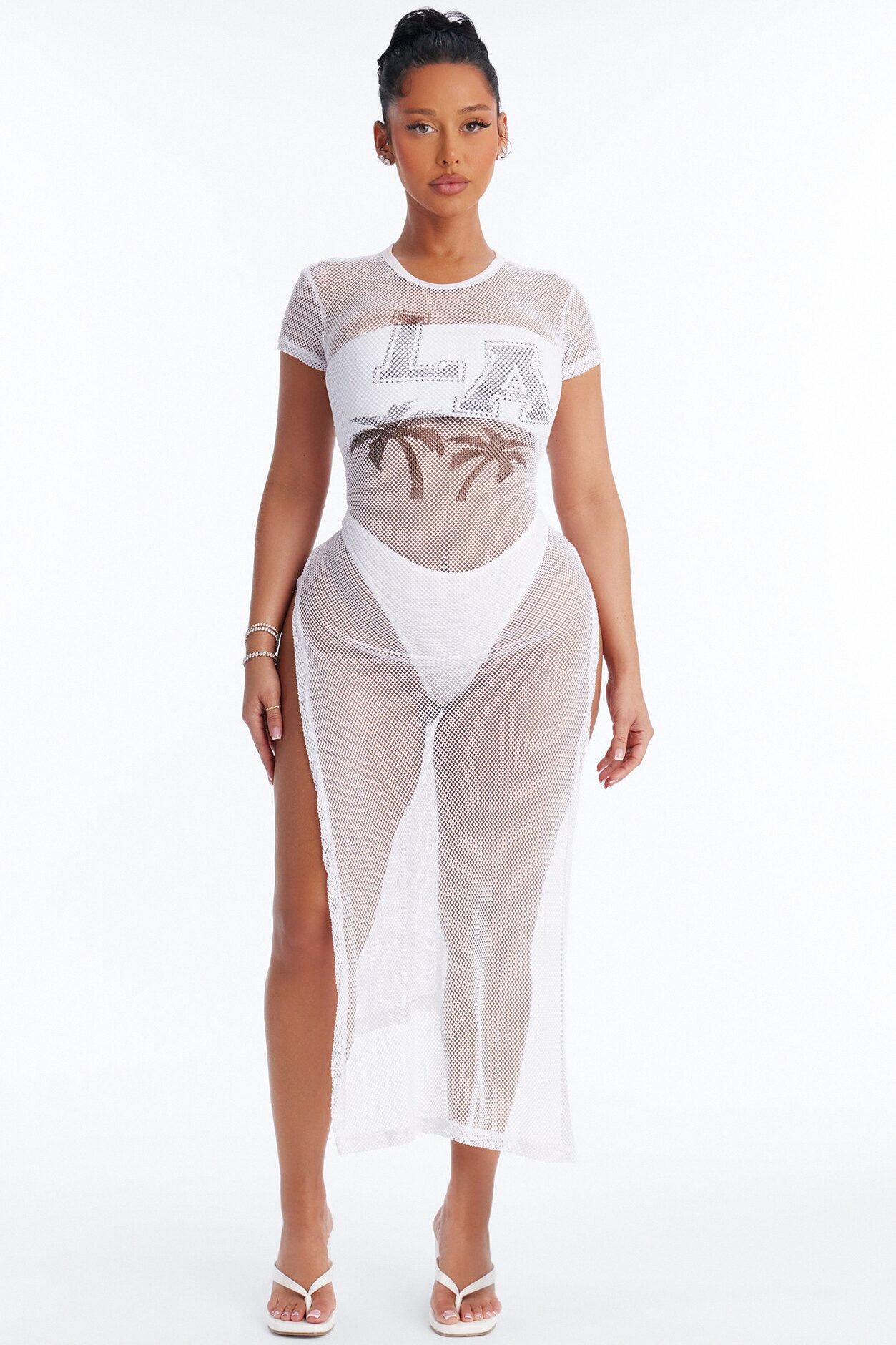 LA Nights Fishnet Cover Up Dress - White