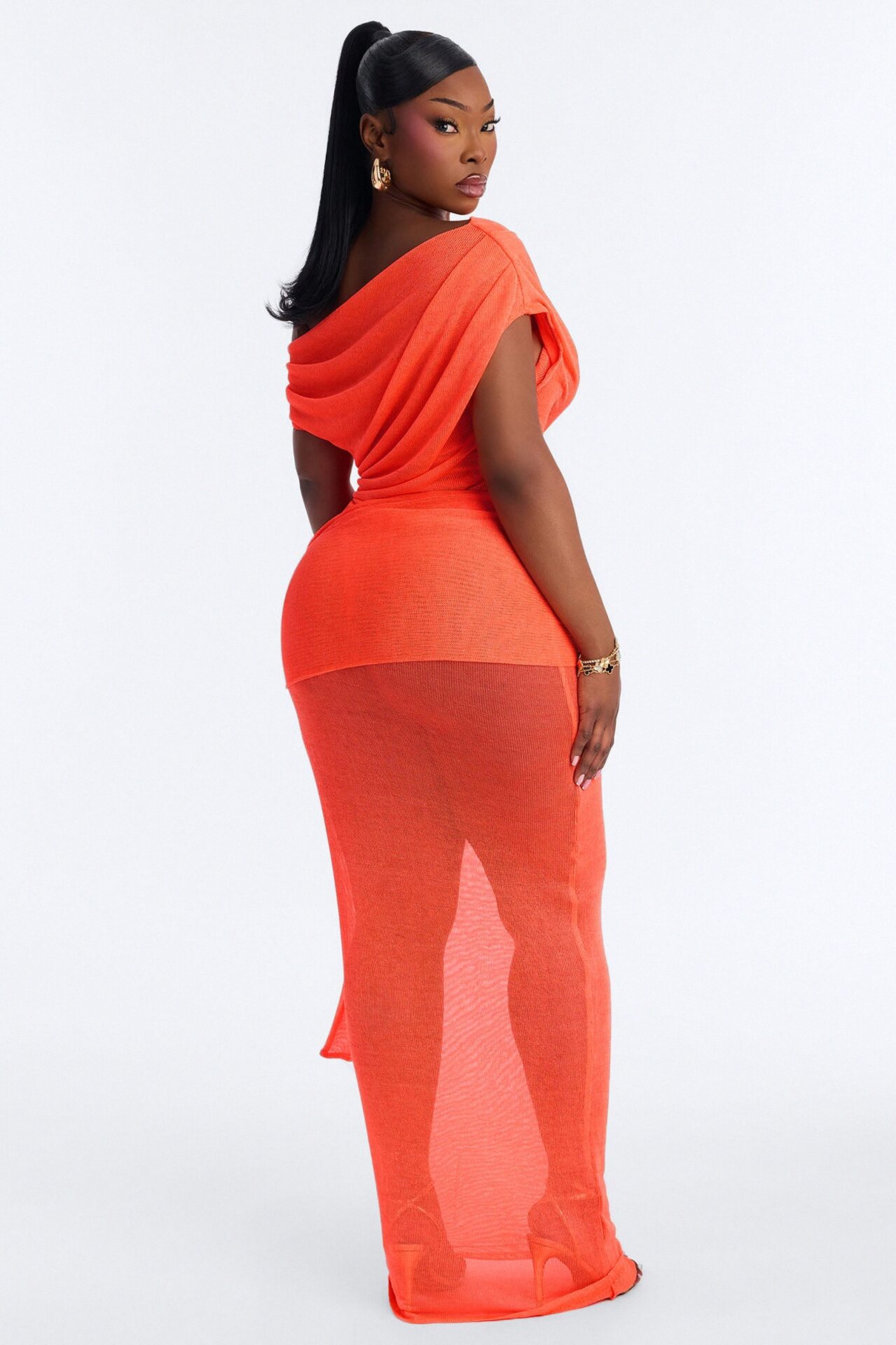 Heartbreaker Metallic Knit Maxi Dress - Neon Coral