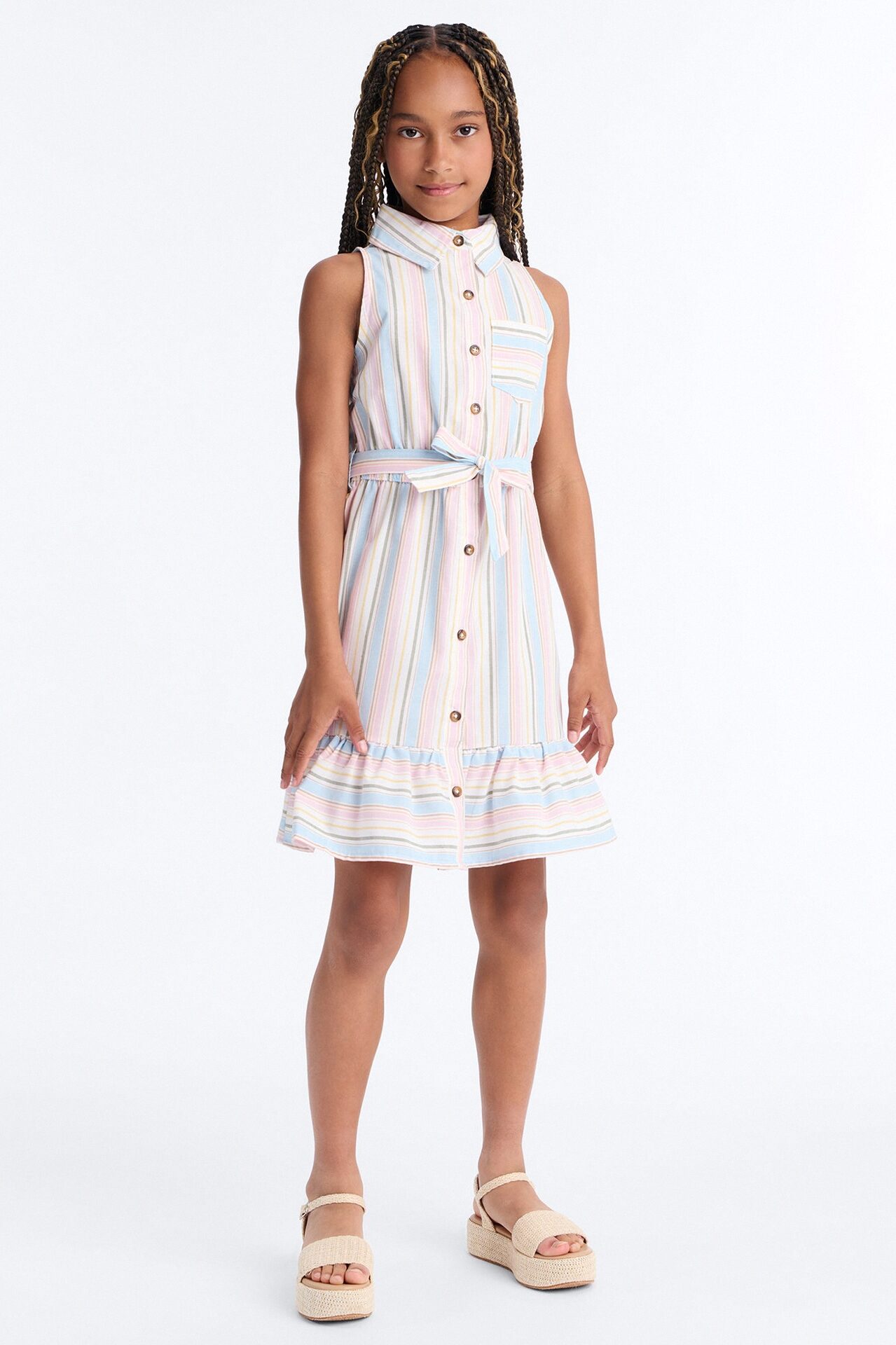 Mini You Are My Sunshine Sleeveless Shirt Dress - Multi Color