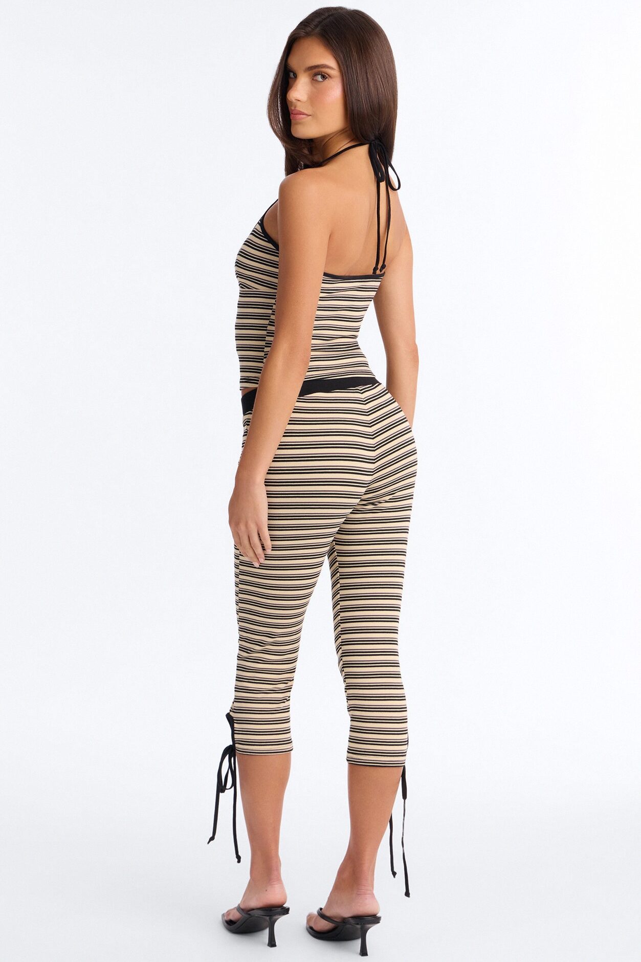 Tiana Halter Striped Capri Set - Cream/combo