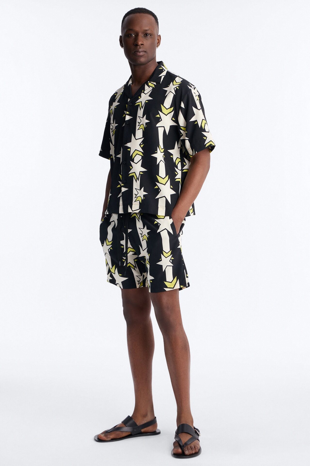 Relaxed Star Drift Cuban Collar Button Up Shirt - Multi Color