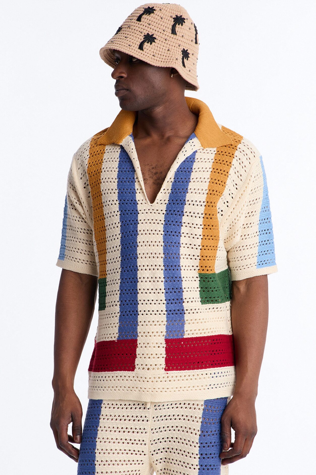 La Playa Crochet Mondrian Johnny Collar Polo - Multi Color