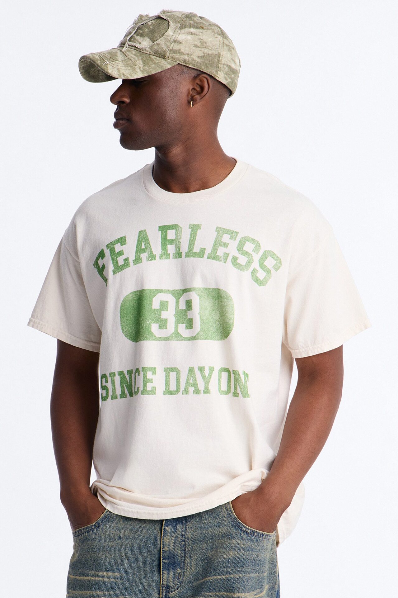 Fearless Since Day One Vintage Oversized Short Sleeve Tee - Off White