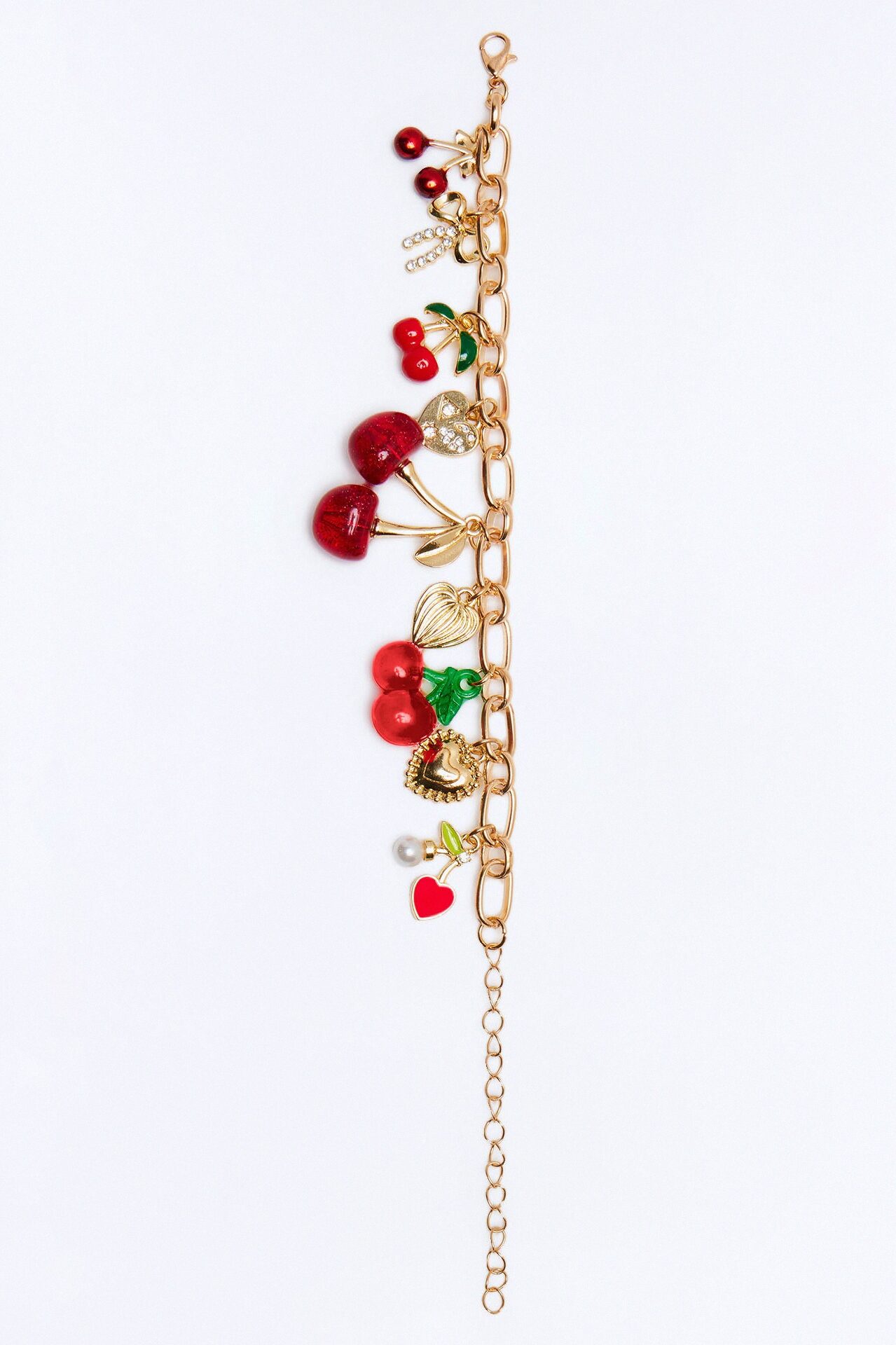 Cherry Blush Charm Bracelet - Gold/Red
