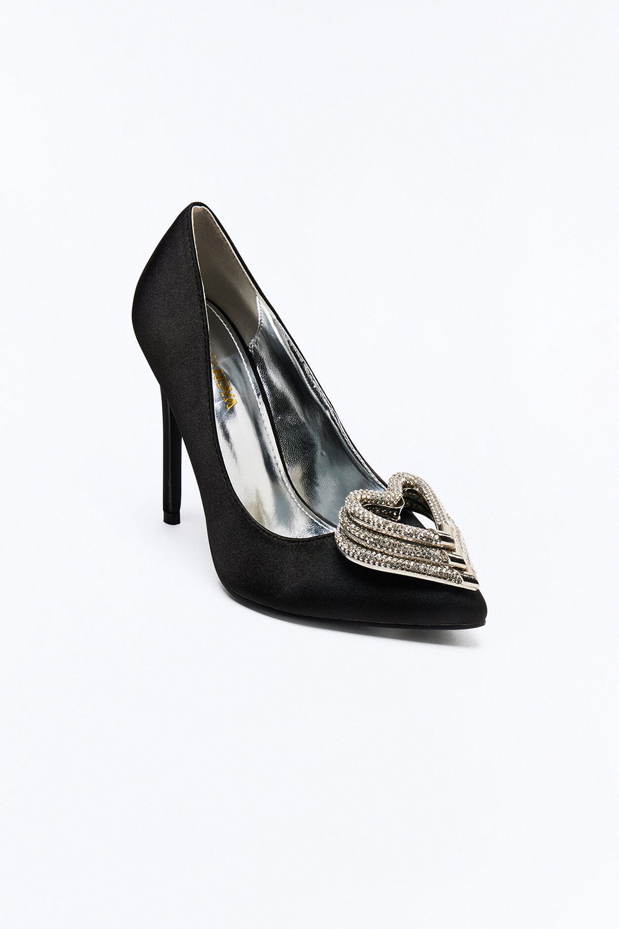 Date Rhinestone Heart Pumps - Black