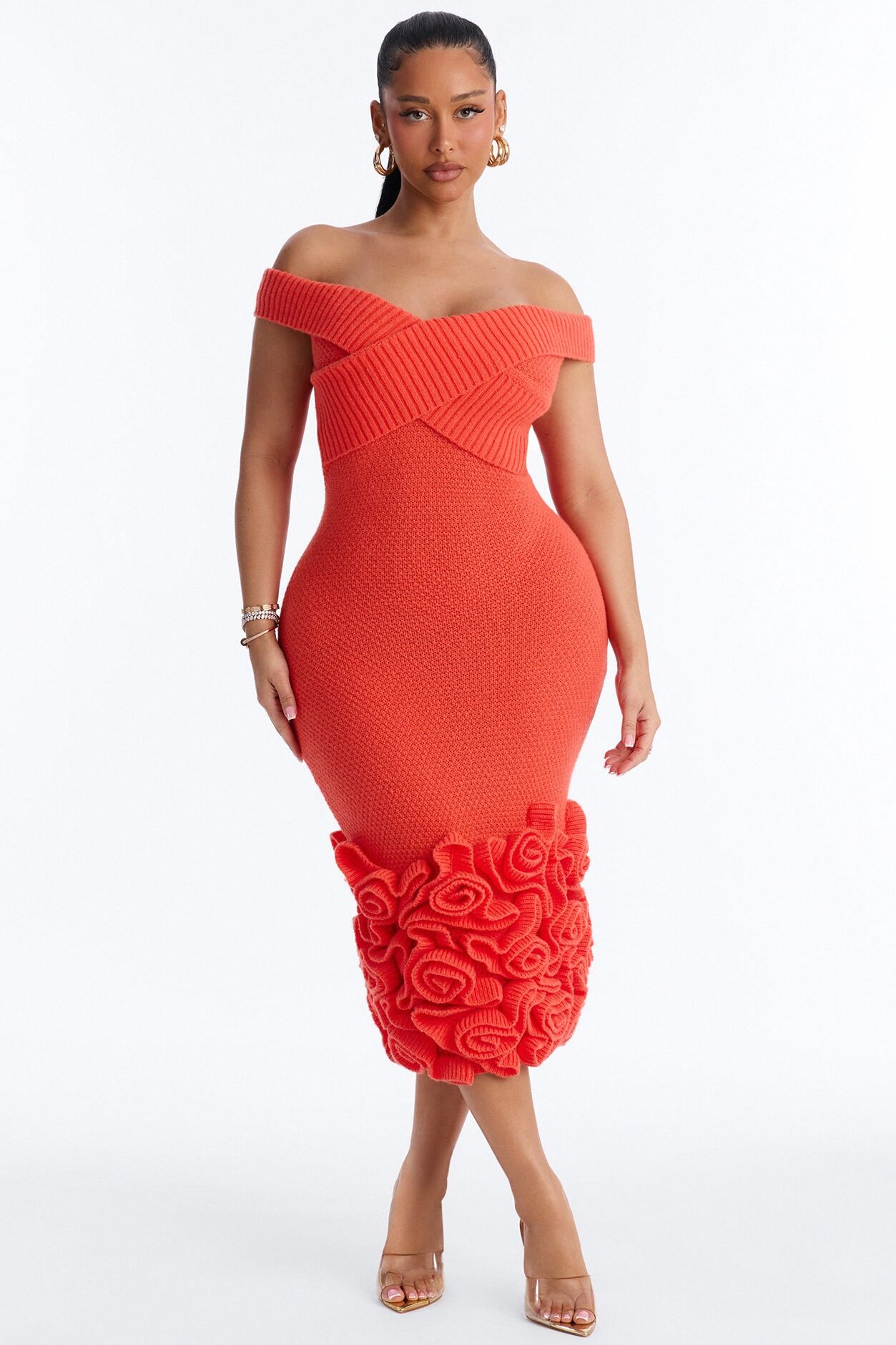 Simone Rose Sweater Midi Dress - Orange