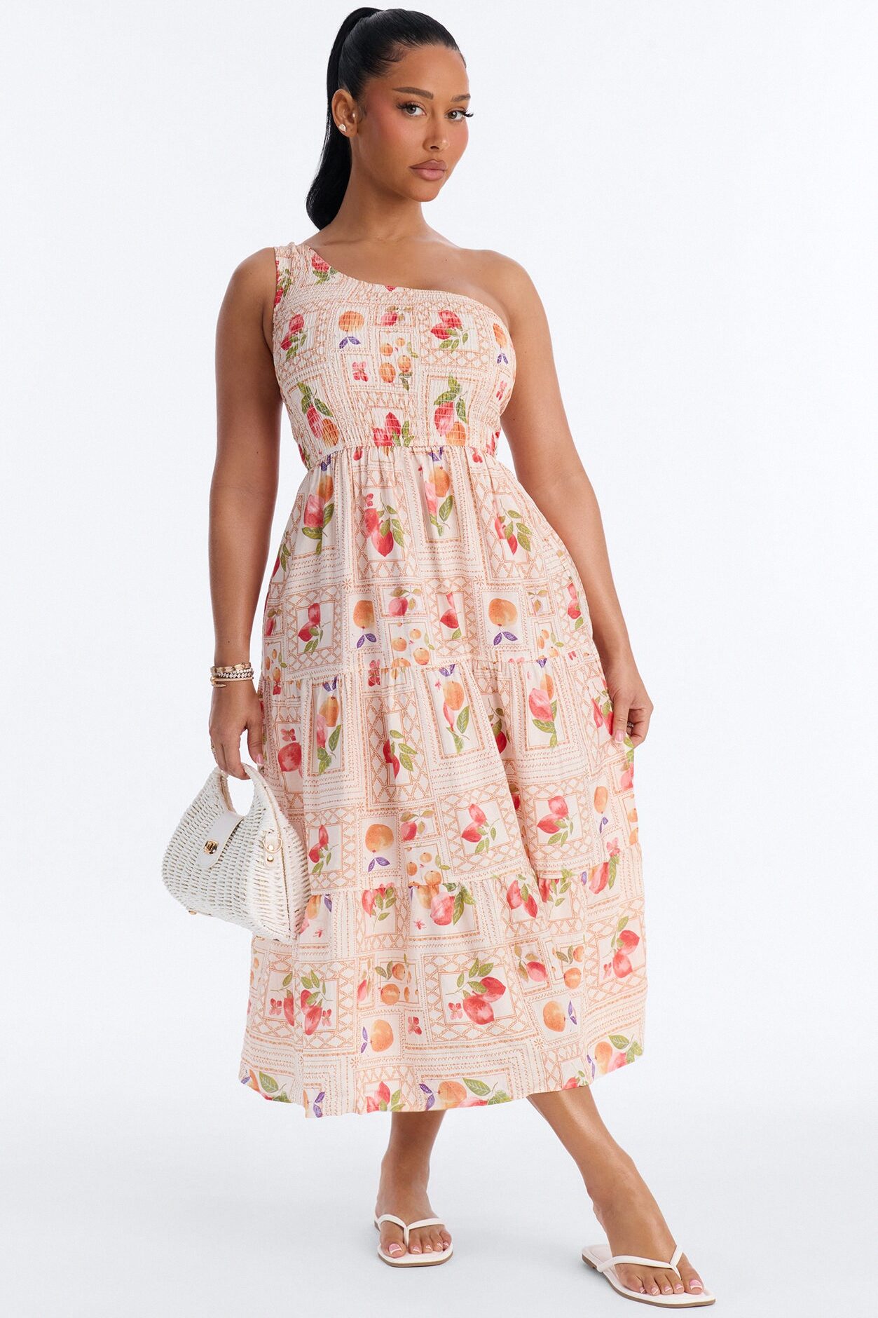 Peachy Keen Print Midi Dress - Taupe/combo